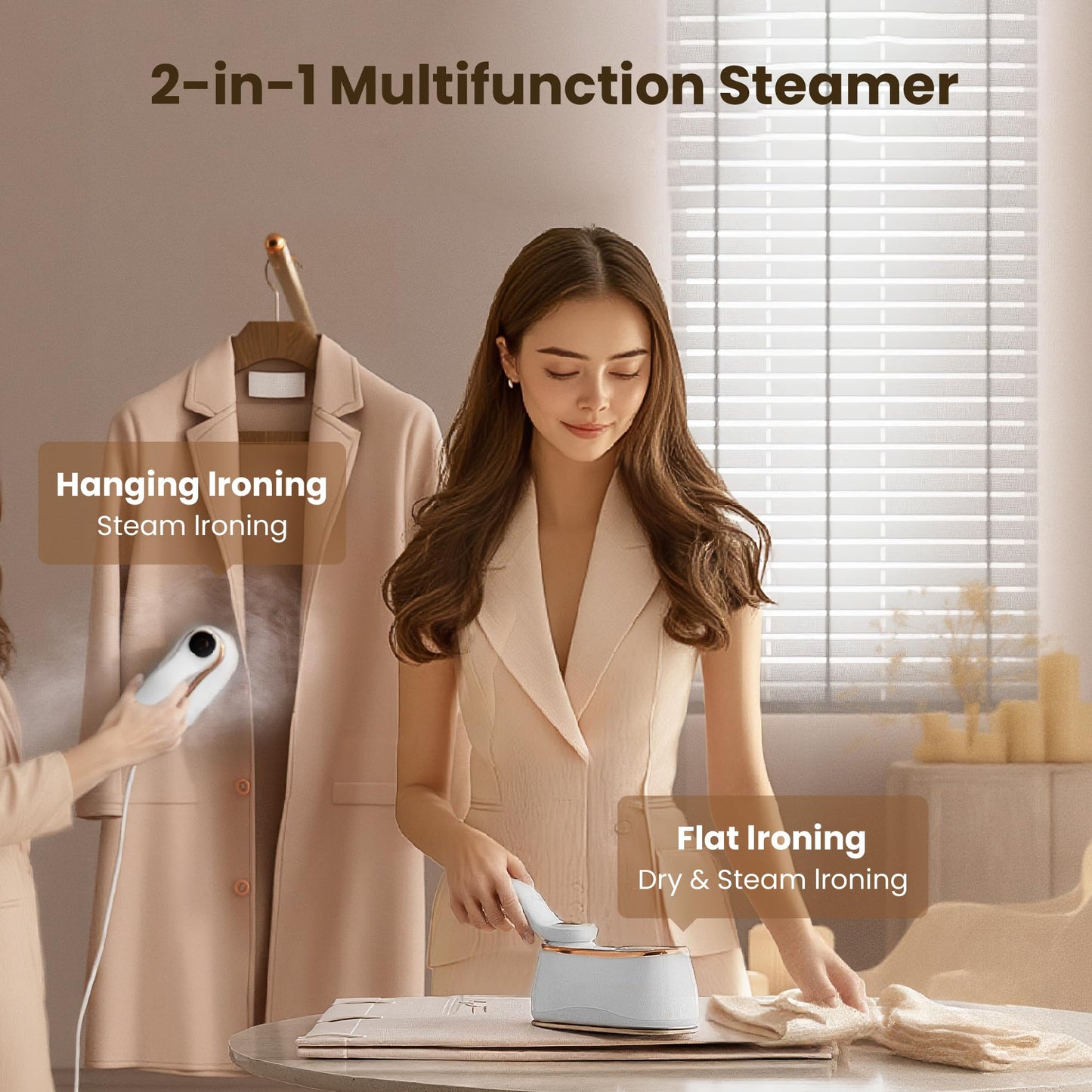 Mitdir Portable Clothes Steamer 175x80mm Ceramic Glaze Panel Iron LCD 220ml Water Tank 1200W & 15s Fast Heat Up 4-speed Steamer for Clothes of all Fabrics Dry&Wet Iron for Home Travel Business Trip