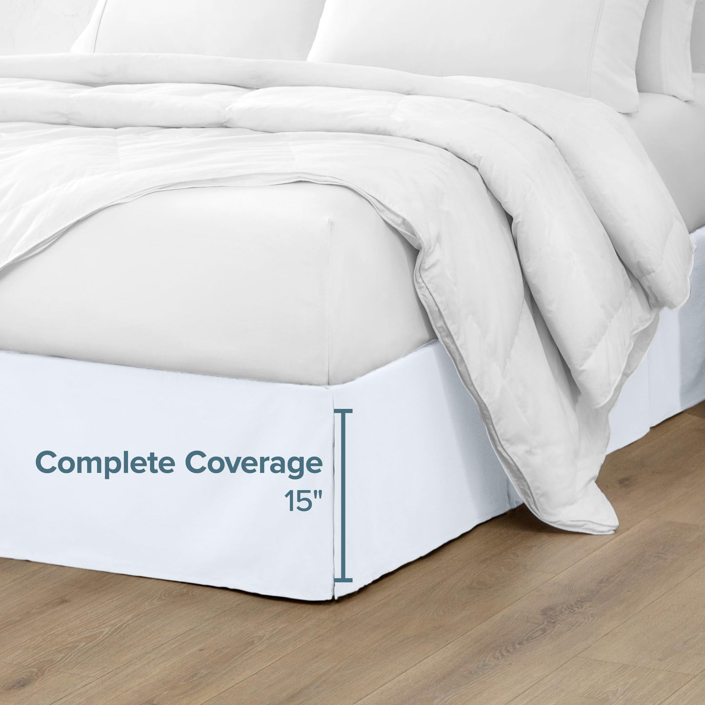 Bare Home Bed Skirt Double Brushed Premium Microfiber, 15-Inch Tailored Drop Pleated Dust Ruffle, 1800 Ultra-Soft Collection, Shrink and Fade Resistant (Queen, White)