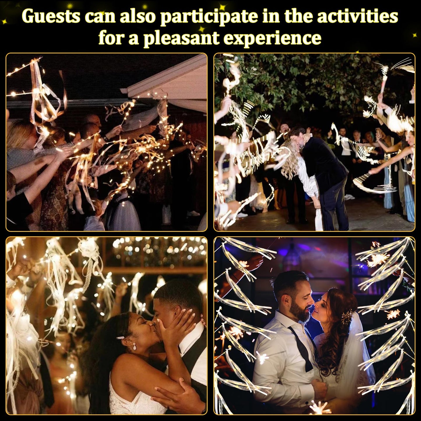 55Pcs Wedding Wands Ribbon Streamers with 3 Colorful Flashing Modes Wedding Streamers Light Up Fairy Ribbon-Wands White Glow Sticks with Bells Lighted Wedding Wands LED Light up Wands for Wedding