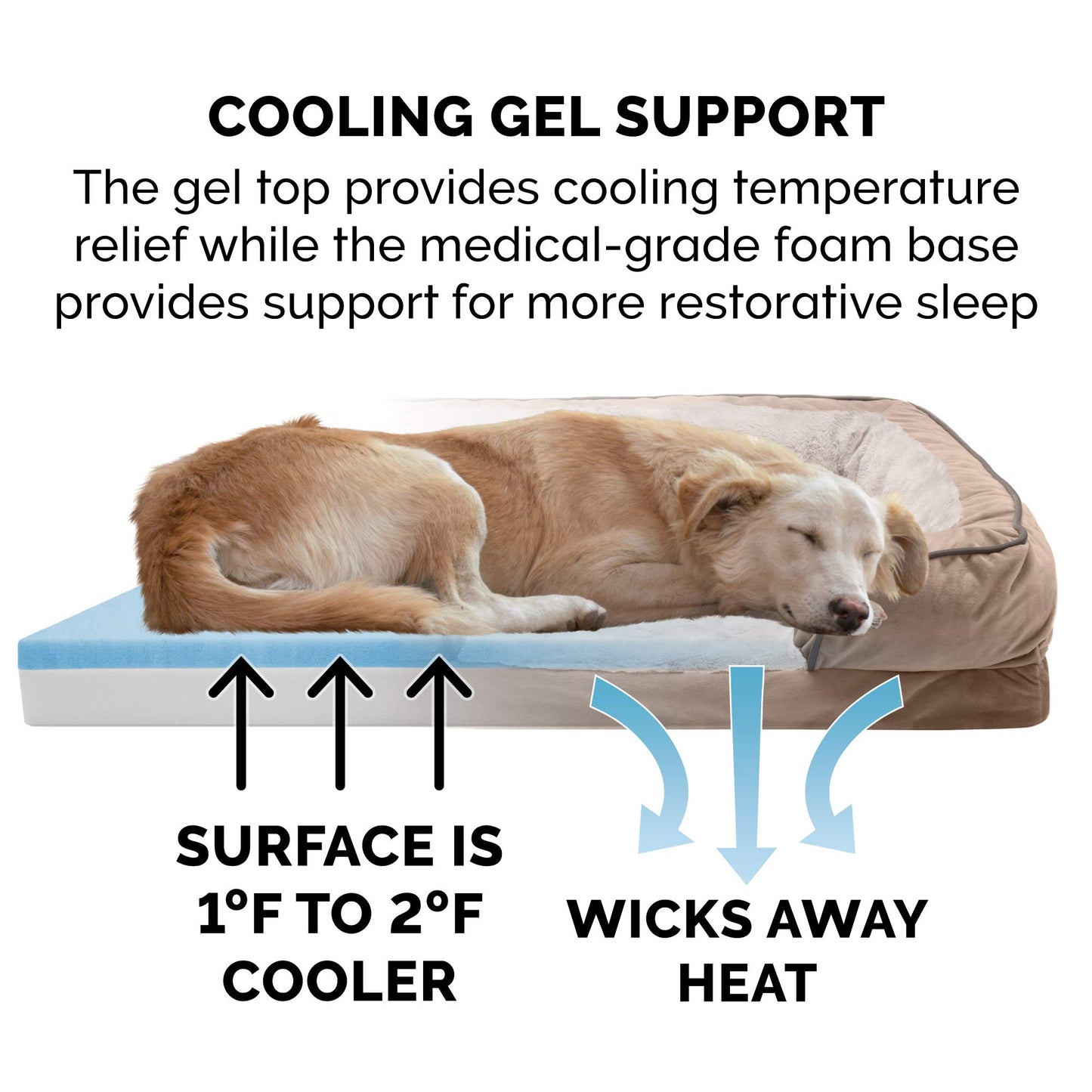 Furhaven Cooling Gel Dog Bed for Large/Medium Dogs w/Removable Bolsters & Washable Cover, for Dogs Up to 55 lbs - Plush & Velvet Waves Perfect Comfort Sofa - Brownstone, Large
