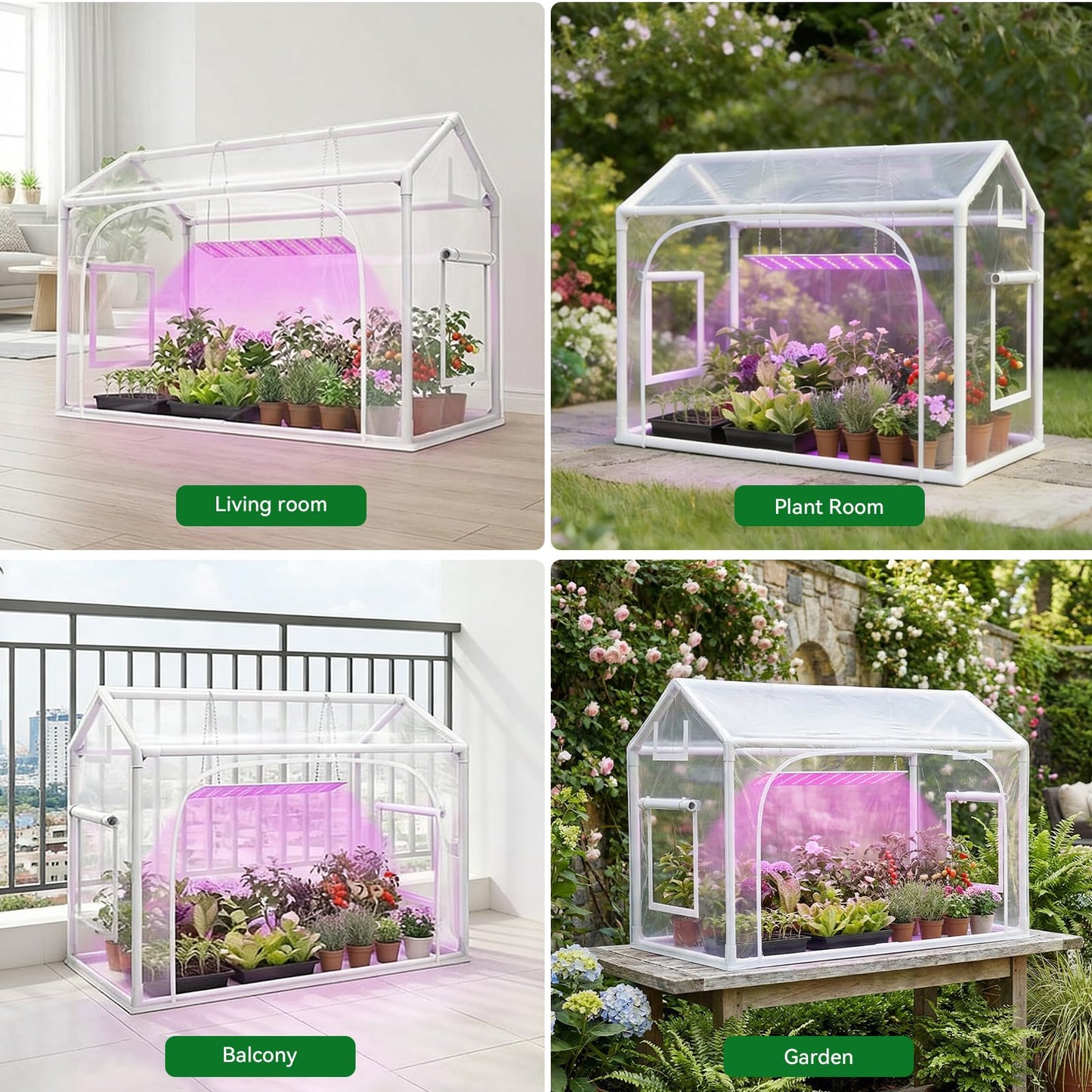 Mini Indoor Greenhouse with Grow Lights PVC Tent Portable Green House Cabinet Kit for Plant Seed Starting