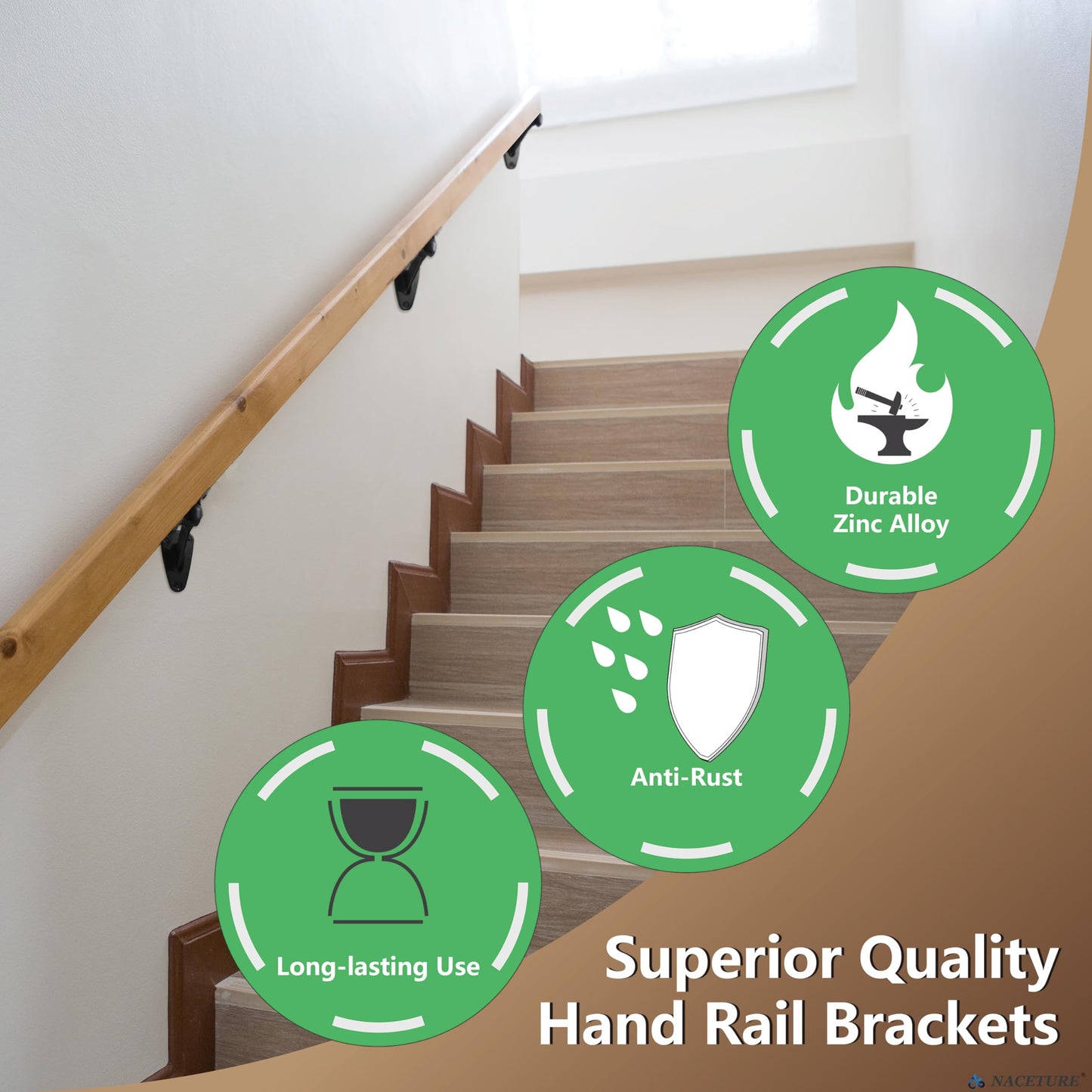 Hand Rail Brackets for Stairs- 6 Pcs Heavy Duty Black Handrail Brackets for Indoor Stairs or Outdoor Stairs Support, 3 Inch Hand Railing Brackets, Banister Brackets for Stairways Stair Railing Indoor