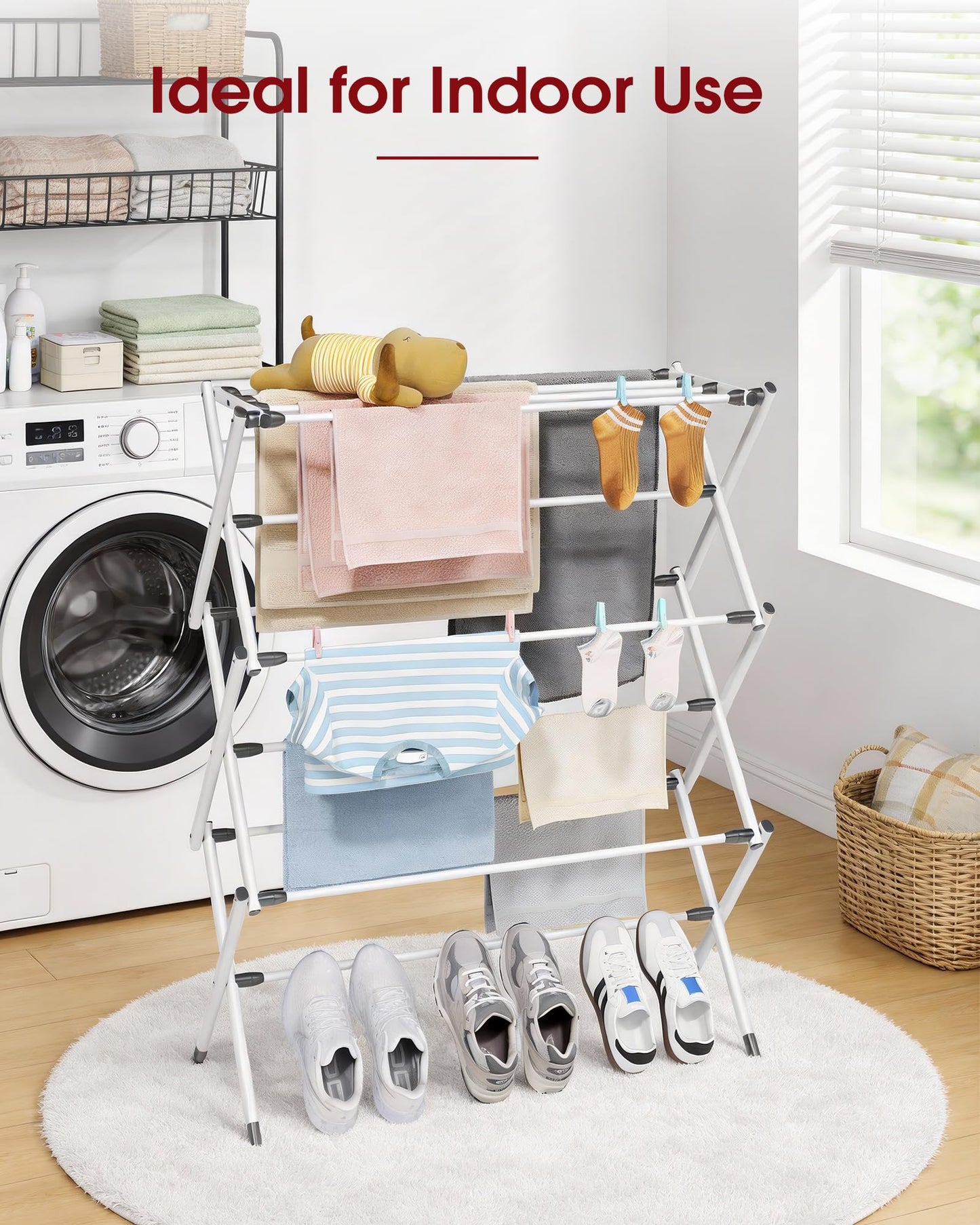 Sakugi 3 Tier Clothes Drying Rack, Foldable Clothes Drying Rack with Non-Slip Feet, Portable Laundry Drying Rack for Clothing, Indoor & Outdoor Use, 73.5 x 29 x 95 cm, White