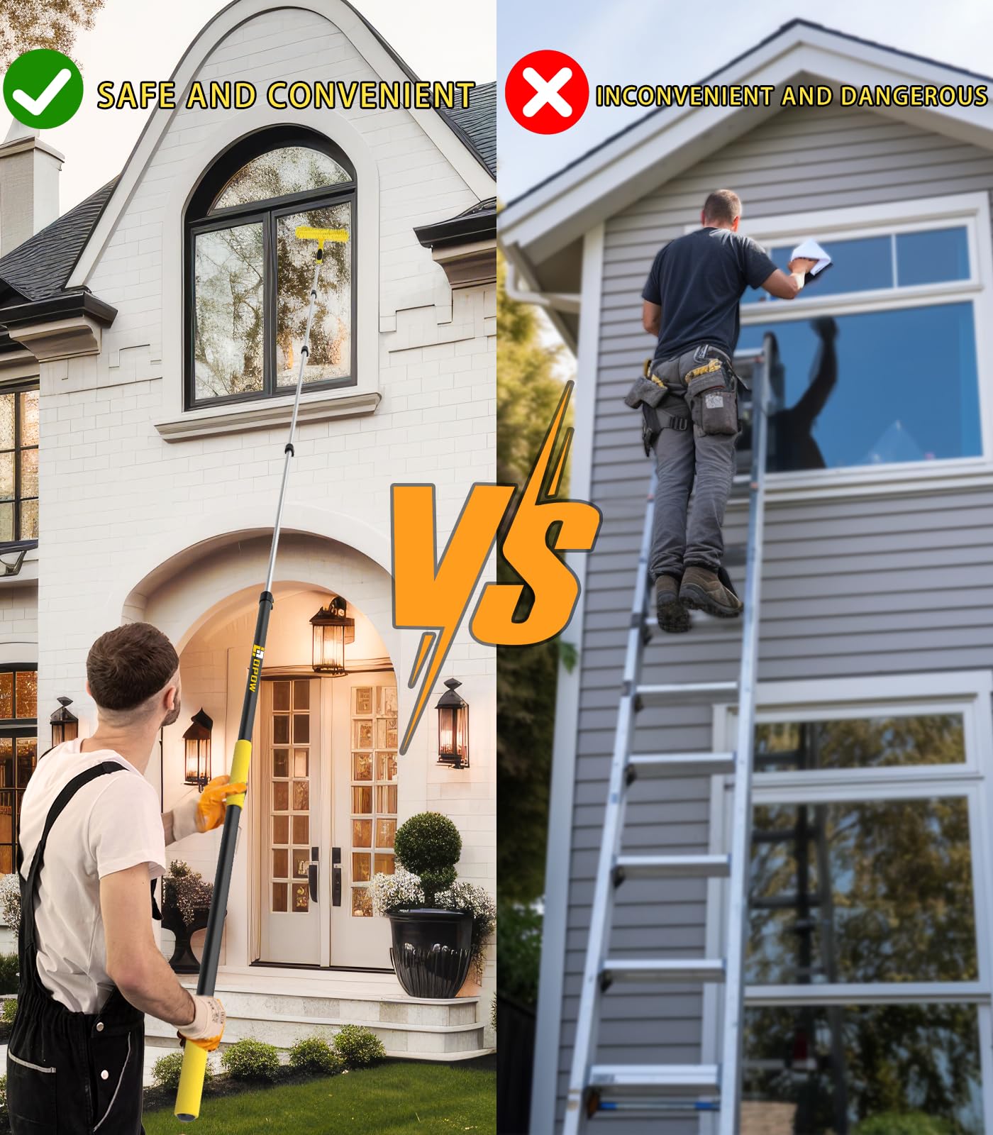 20 Foot High Ceiling Duster Kits with 5-12ft Heavy Duty Extension Pole, High Reach Duster for Cleaning,Microfiber Feather Duster,Cobweb Duster,Ceiling Fan Duster,Window Squeegee & Cleaner