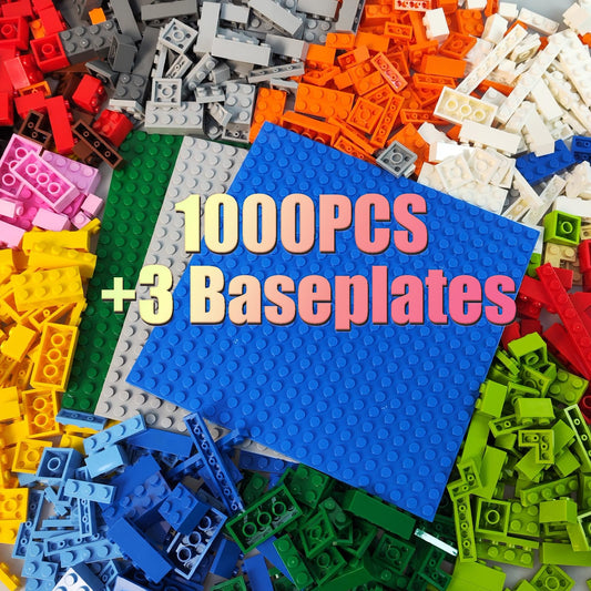 1000 Pieces Building Blocks, Classic Stackable Base Plates, 3 6.3" x 6.3" Blue, Gray and Green Base Plates,Compatible with All Major Brands