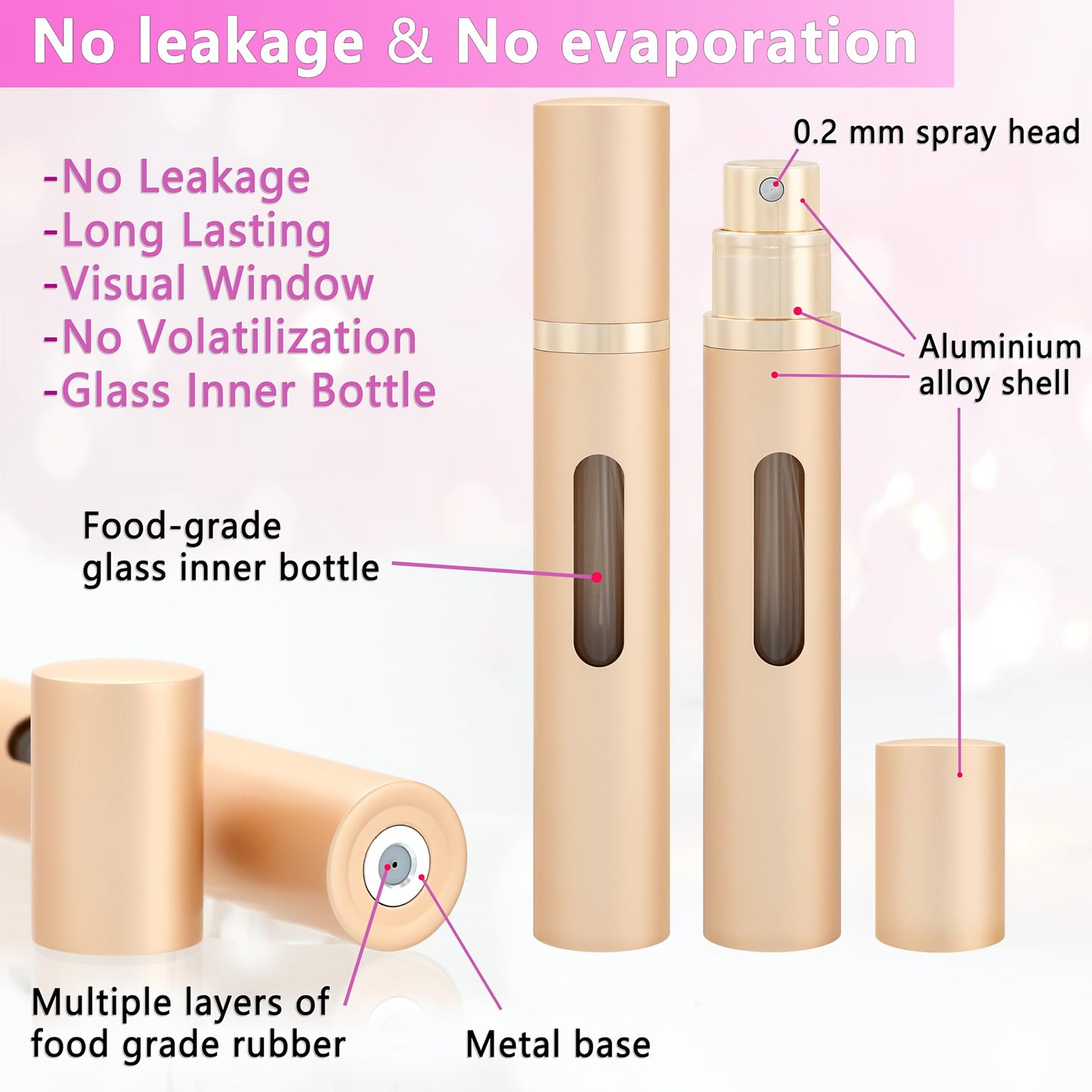 Travel Perfume Refillable Bottle Atomizer - Qavhun 10ml Leakproof Refillable Perfume Bottle, Fragrance Atomizer, Perfume Travel Spray Bottle (Black & Gold & Silver)