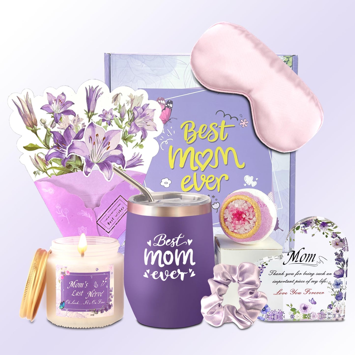 Gifts for Mom, 9PCS Unique Mom Birthday Gifts, Purple Lavender Relaxing Spa Get Well Soon Gift Basket Set for Mom, Mothers Day Gifts from Daughter Son