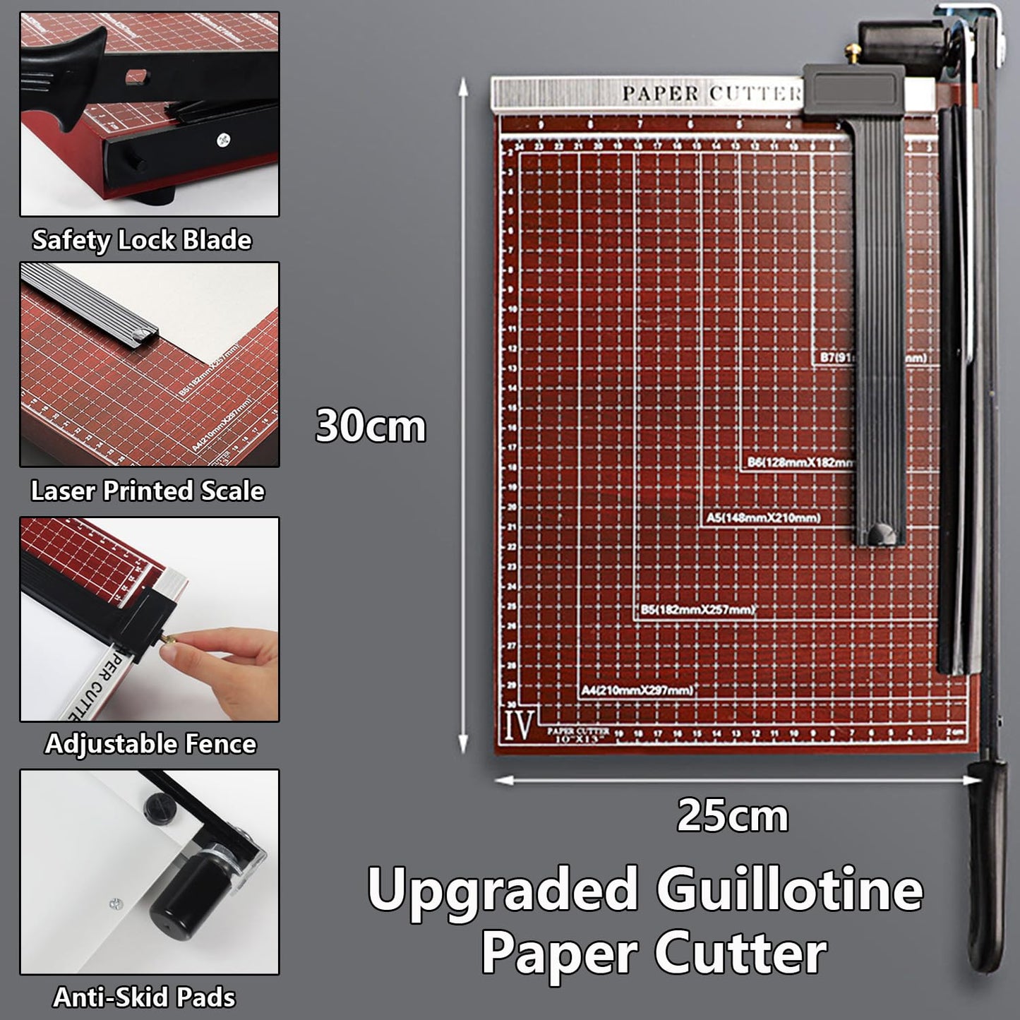 12" Guillotine Paper Cutter – A4 Size Heavy Duty Precision Trimmer with Safety Guard, 15 Sheets Capacity,Titanium Blade for Cutting Paper,Cardstock, Photos,Vinyl, Crafts & Labels (Brown, 12"x10")