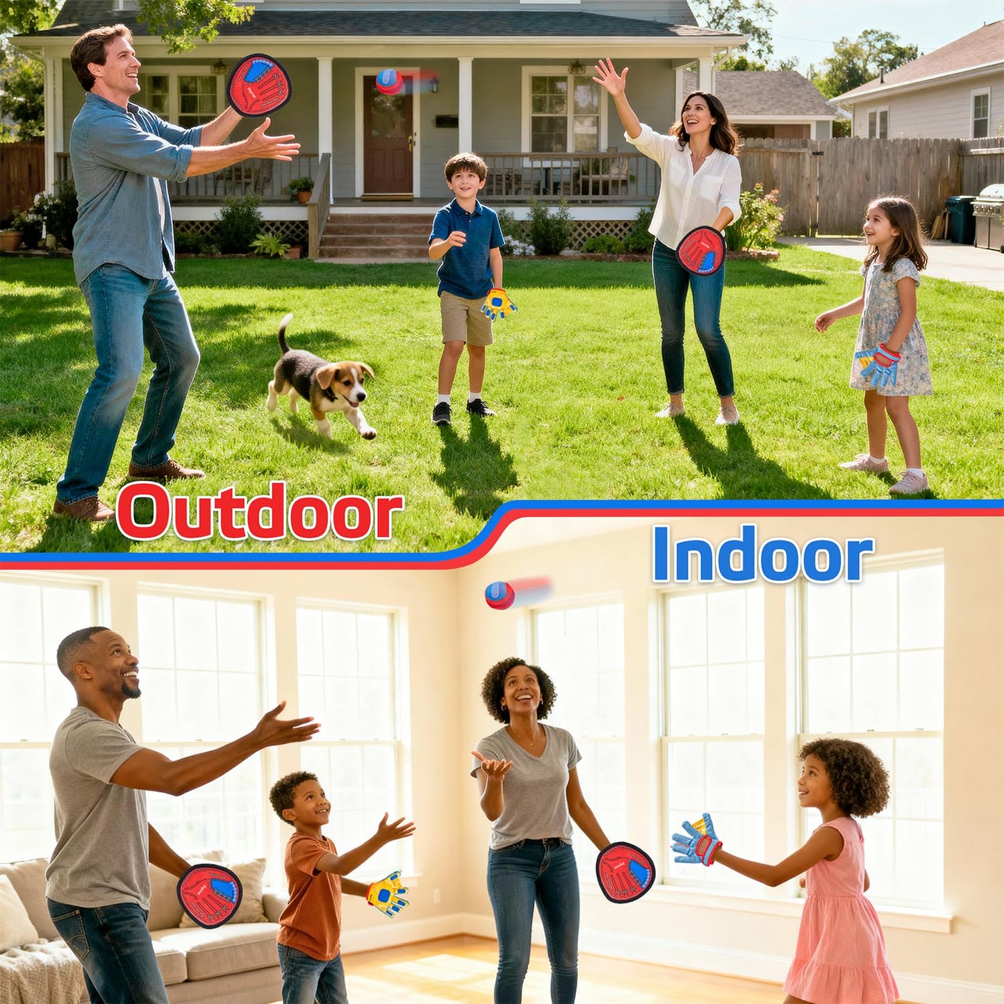 JoyCat Toss and Catch Ball Game with 2 Gloves for Kids & 2 Paddles for Adult or Kids, Outdoor Toys for Family Camping, Beach & Yard Games, Toddler Baseball Glove, Gift for 3-12 Year Old