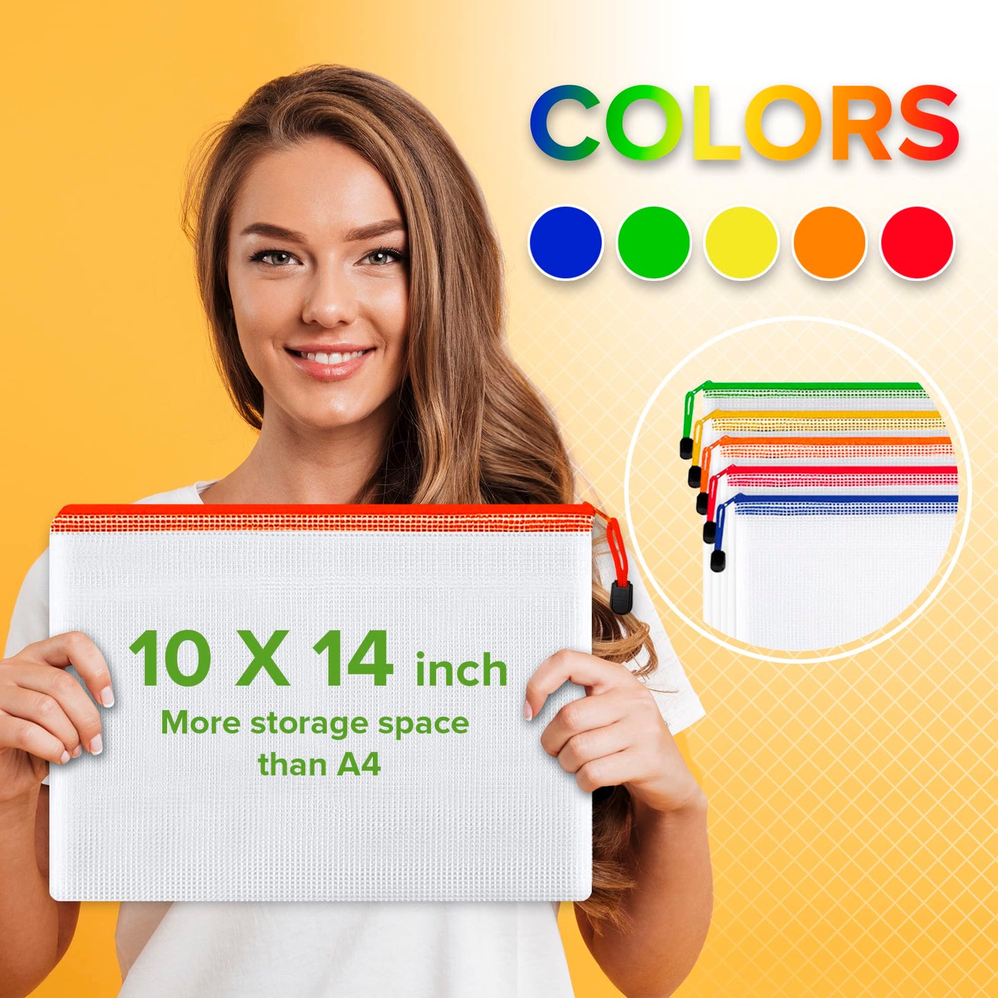 22 Pack Mesh Zipper Pouch Bags 10x14 Inch - Plastic Document Organizing Pouches - Letter Size With Zipper for Filing and Storage