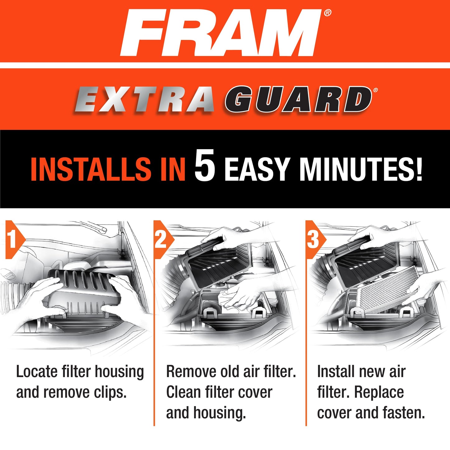 FRAM Extra Guard CA11050 Replacement Engine Air Filter for Select Chrysler, Dodge, Ram and Volkswagen (3.6L) Models, Provides Up to 12 Months or 12,000 Miles Filter Protection