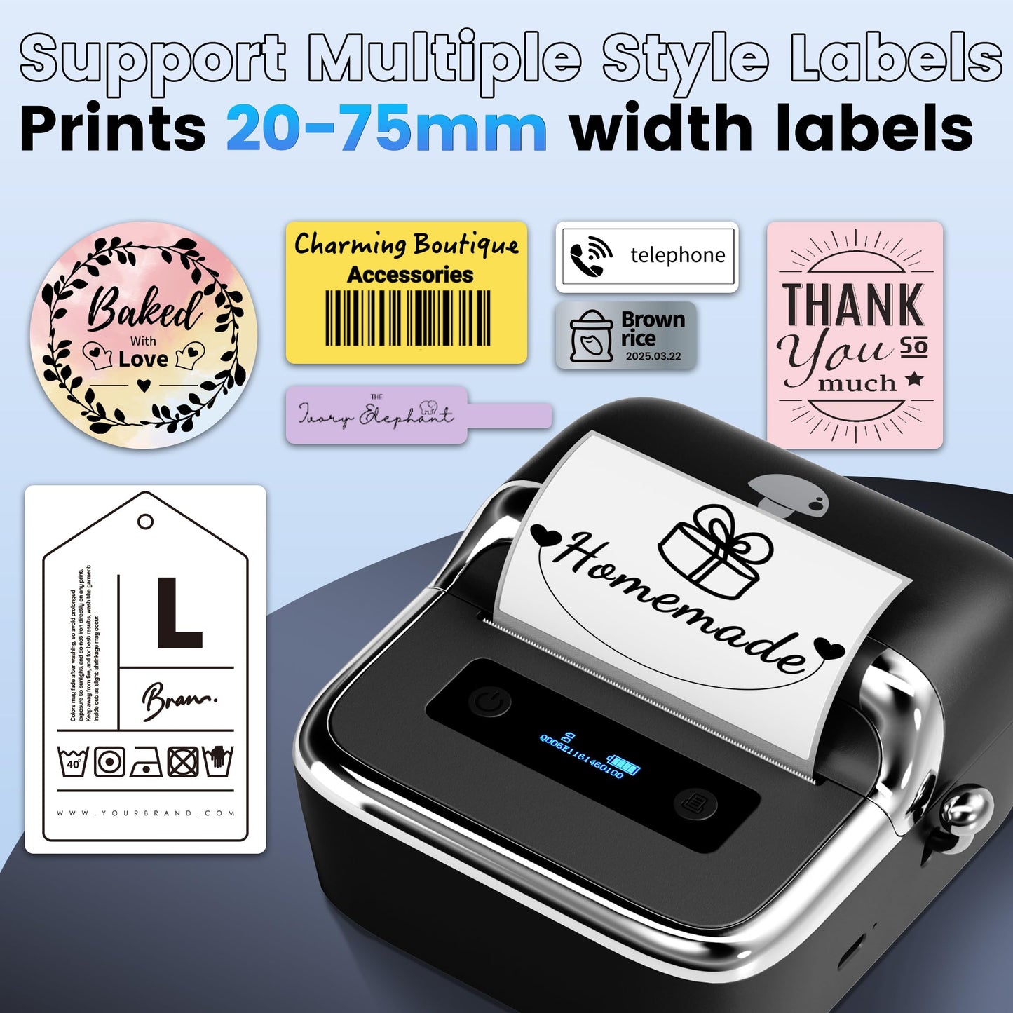 Phomemo M250 Label Maker, 3 Inch Thermal Label Maker Machine with Tape, Versatile App with 1500 Icons & 200 Templates, Thermal Barcode Label Printer for Small Bussiness, Office, Home, with 100 Labels