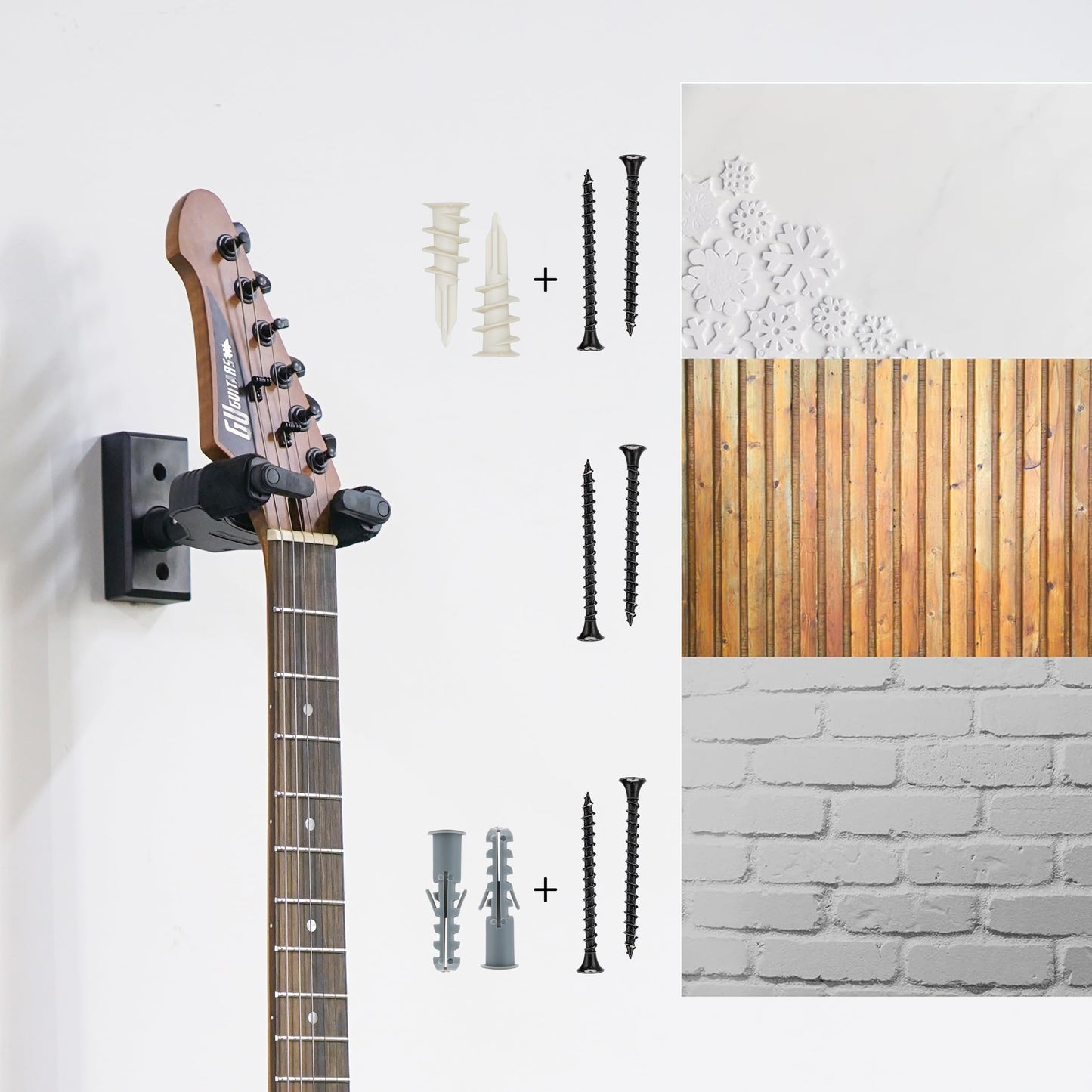 Sondery Guitar Wall Mount Hanger, Auto Lock and Adjustable Hook Holder for Acoustic and Electric Guitar, Ukulele, Bass, Banjo and Mandolin