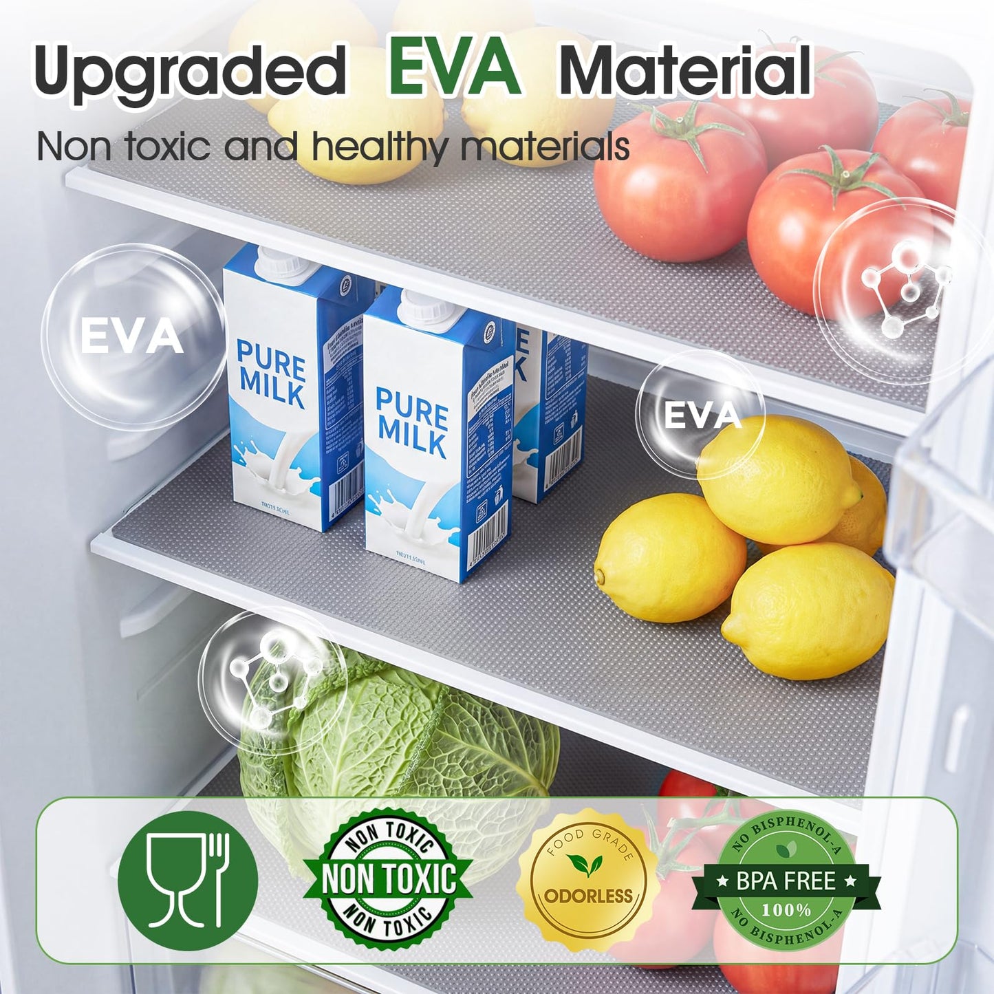 MIAONET Drawer Liner Shelf Liner Food-Grade EVA Shelf Liners for Kitchen Cabinets BPA-Free Non-Adhesive & Slip Waterproof Easy Cut Install Protetion for Fridge Pantry Cabinet (24in x 20ft, Grey)