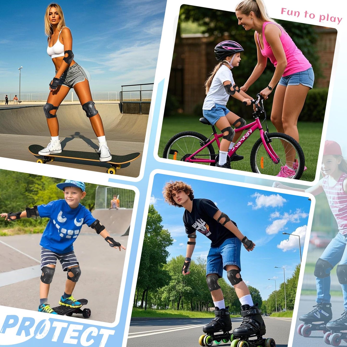 Knee Pads Elbow Pads with Wrist Guards Protective Gear Set for Kids Youth Adult Skateboard Sports Skateboarding Roller Skating Bicycling 6 in 1
