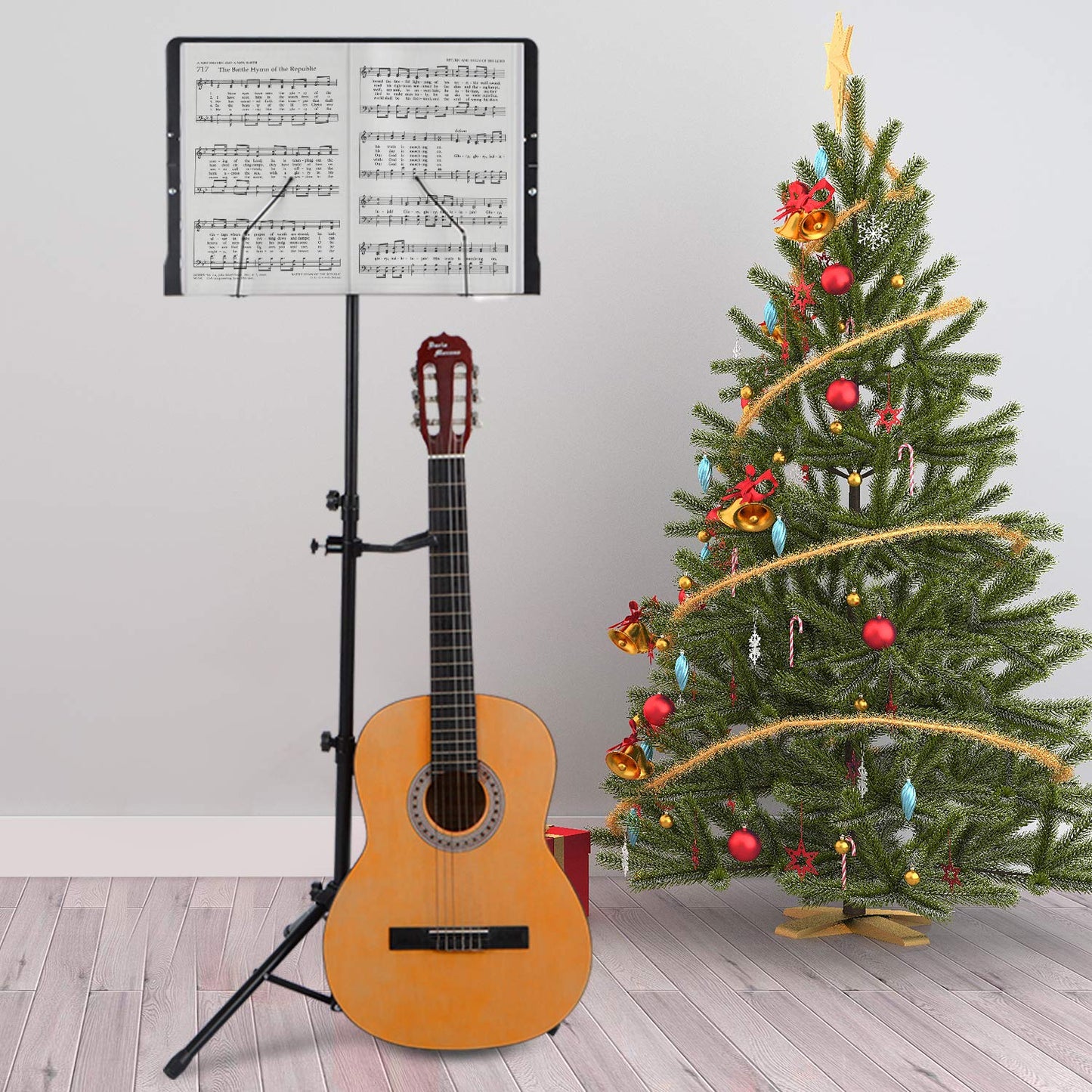 Klvied Folding Sheet Music Stand with Violin Hanger, Portable, Black