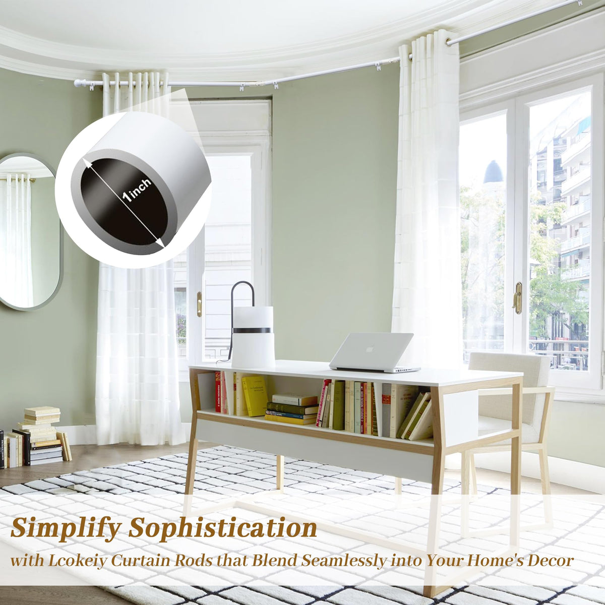 Bay Window Curtain Rods, U-shaped Curved Curtain Rods for Windows 59 to 184 Inches, White 1 Inch Diameter Heavy Duty Curtain Rods for Bedroom, Living Room, Adjustable Renter Friendly Curtain Rods...