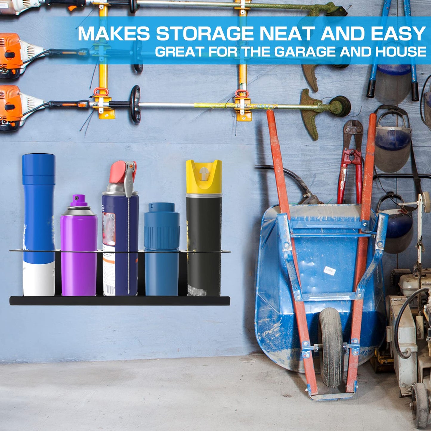 RealPlus 4 Pack Aerosol Spray Can Holder Rack Organizer, 5-Can Spray Bottle Holder Heavy-Duty Steel Wall Mounted for Garage and Workspace
