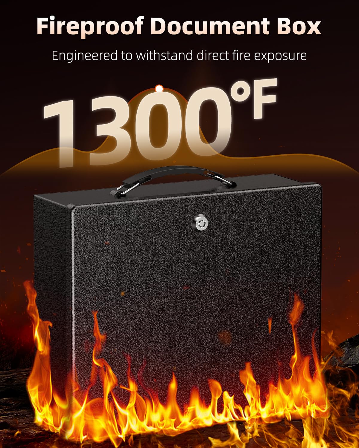 Uniclife Fireproof Document Box with Key Lock and Handle, 33x27x10cm, Large Locking Box for A4 Paper, Waterproof Safe Box for Valuables, Passport and Cash, Portable Security Metal Chest