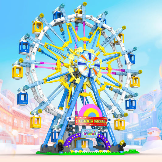 2025 Newly Upgrade Ferris Wheel Building Set with Fairy Light, Two-Way Rotating Ferris Wheel Building Blocks Set of 813 PCS, Amusement Park Model Kit for Kids Ages 8+, Ideas Gift for Boys and Girls