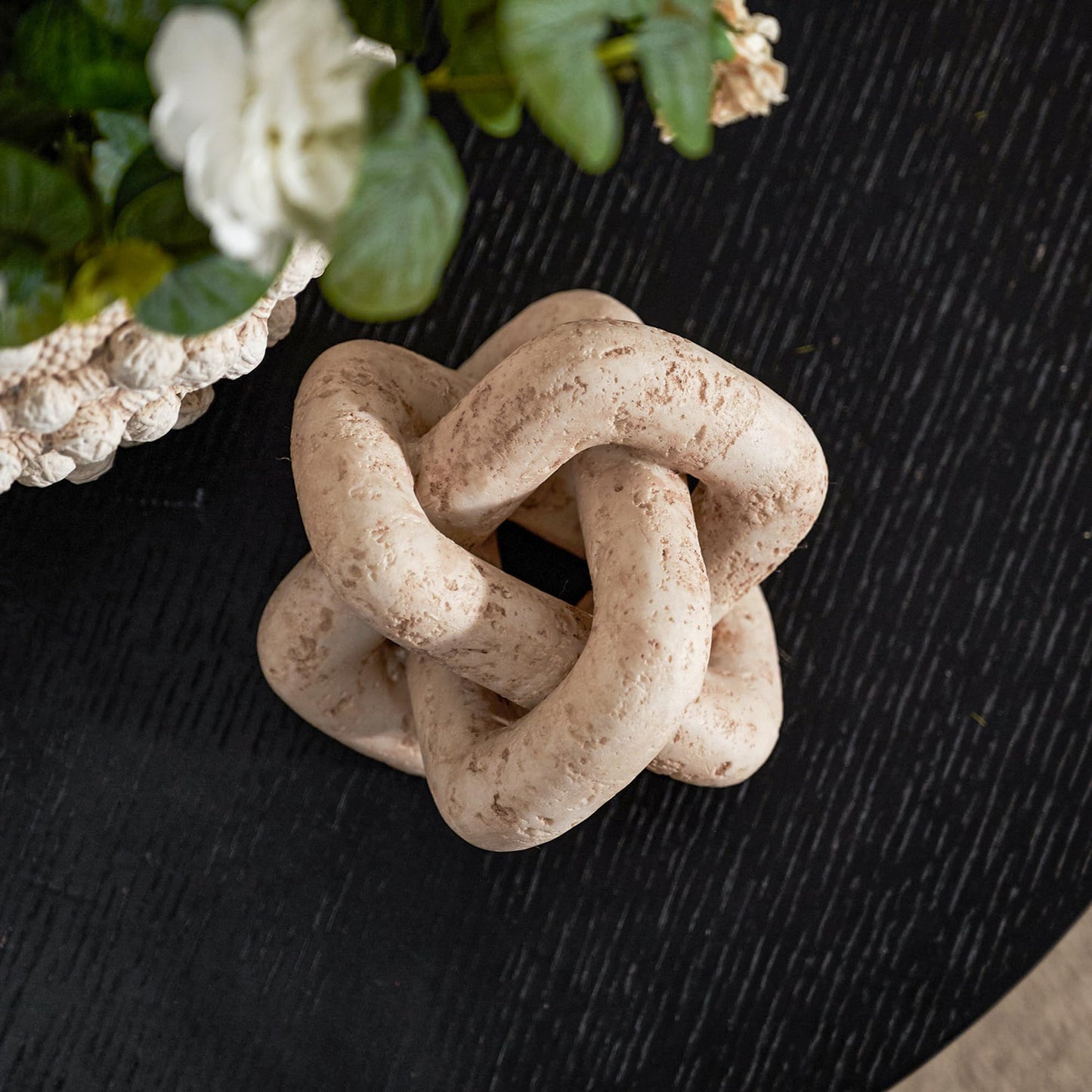 DN DECONATION 3 Link Knot Decor, Beige Travertine Coffee Table Decoration, Boho Chain Link Decor, Modern Shelf Entryway Objects for Home Living Room Farmhouse Bedroom Inspired Aesthetic Art