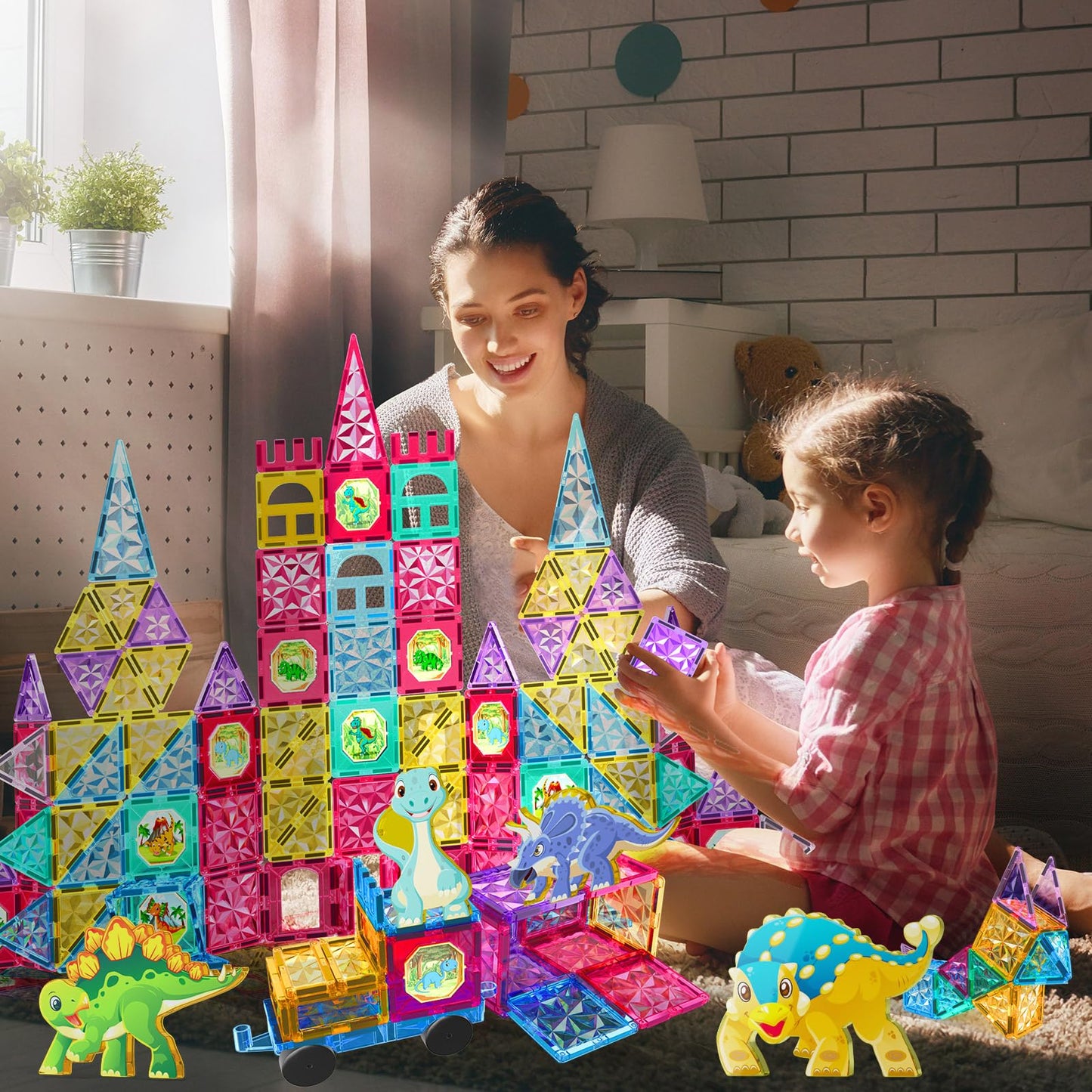 Jasonwell Magnetic Tiles Building Blocks Set for Boys Girls Preschool Educational Magnet Construction Kit Stacking STEM Toys Christmas Birthday Gifts for Kids Toddlers 3 4 5 6 7 8 9 10 + Year Old