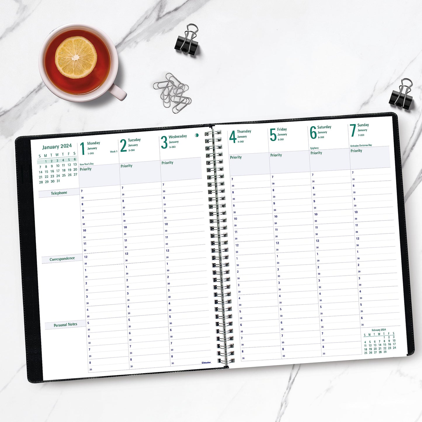 Blueline 2024 Timanager Planifi-Action Weekly/Monthly Planner, Appointment Book, 13 Months, December to December, Twin-Wire Binding, 11" x 8.5", English, Black (C5930.81T-24)