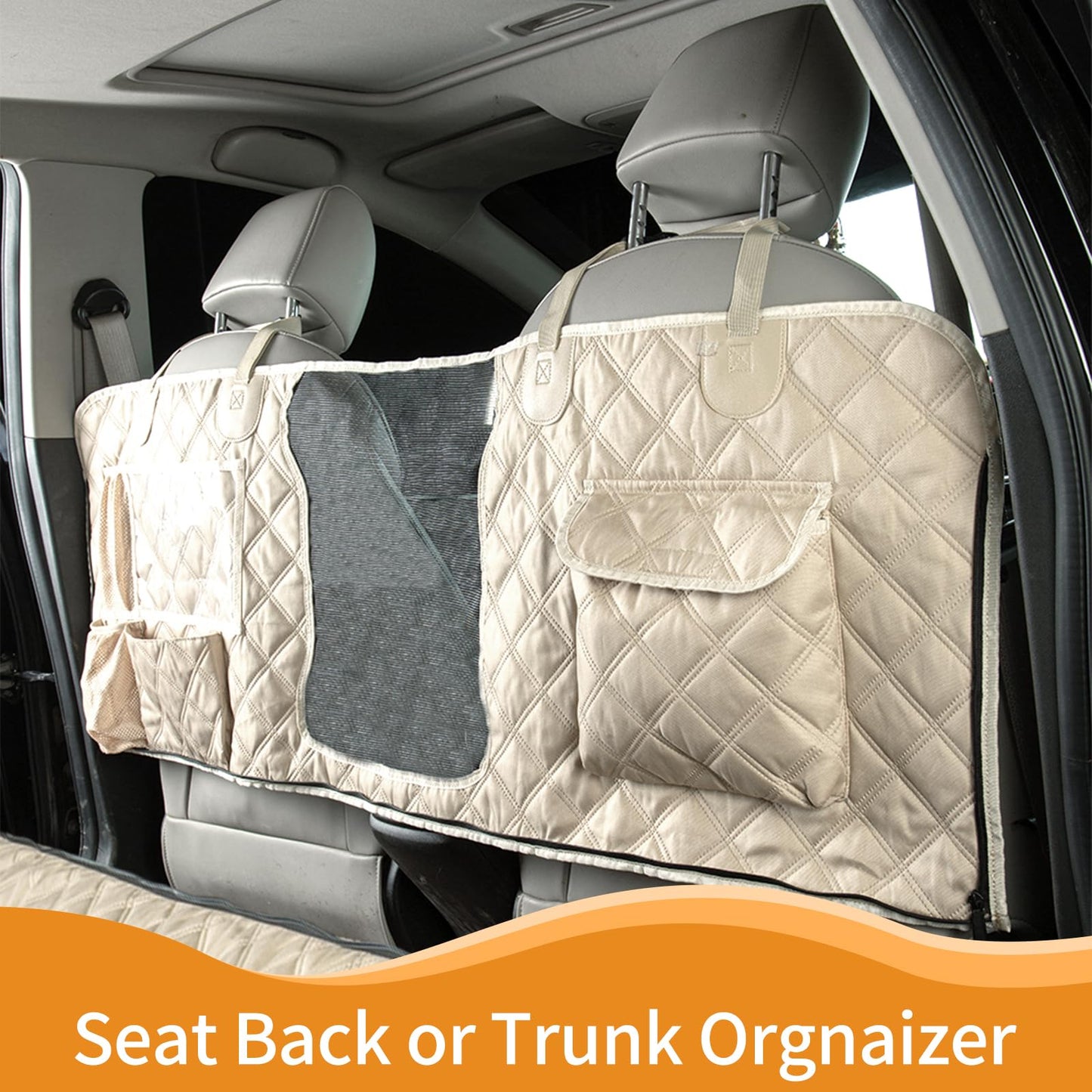 Bark Lover Dog Car Seat Cover for Back Seat, Dog Hammock for Car, Waterproof Backseat Cover for Dogs in Car SUV & Truck, with Mesh Window and Multiple Pockets