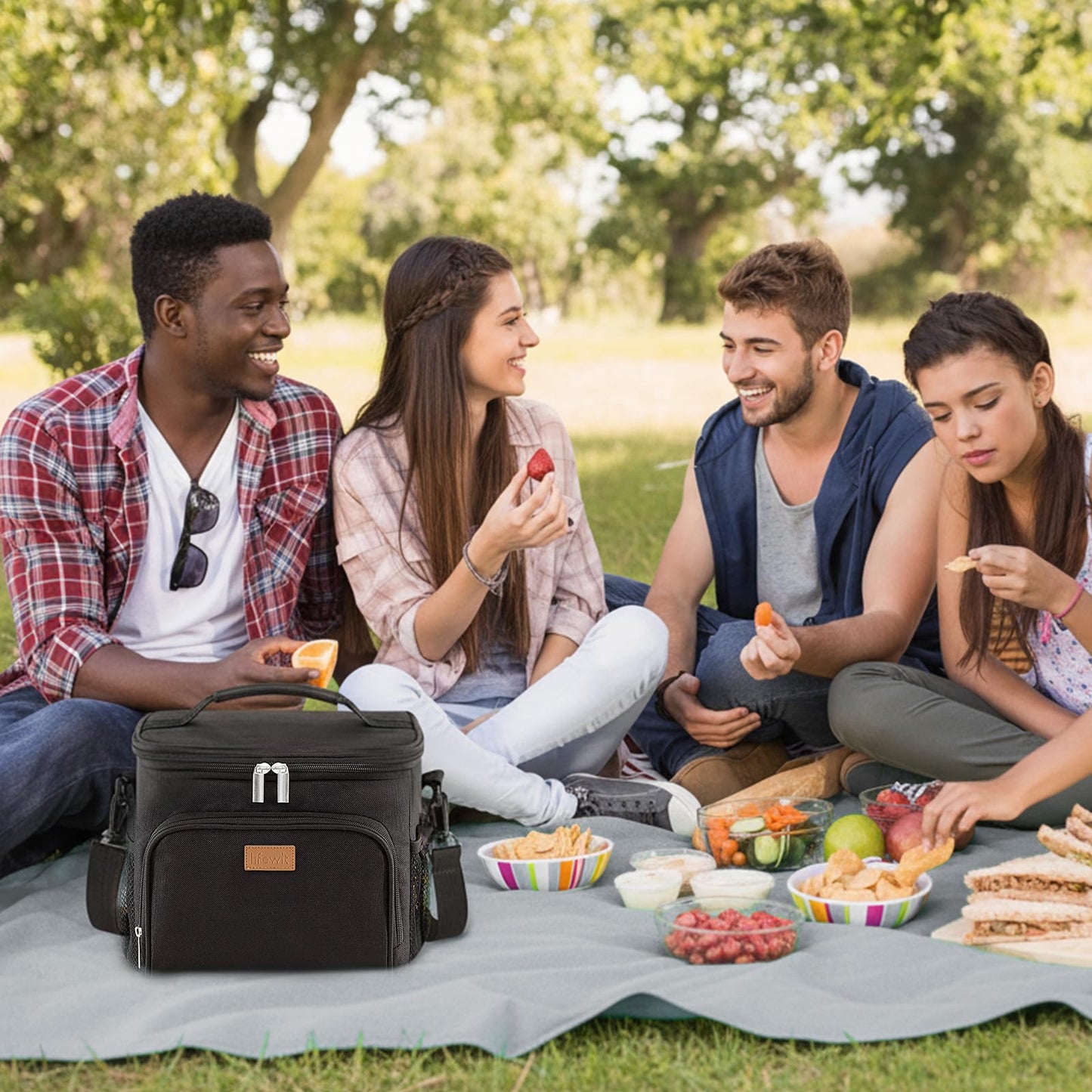 Lifewit Insulated Lunch Bag for Men, Reusable Lunch Box Women, Portable Cooler Freezable Soft Tote Bag Leakproof with Adjustable Shoulder Strap for Adult/Kid for Work/Picnic/School,Black 15L