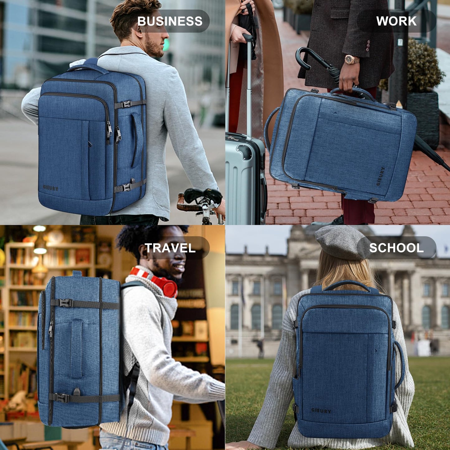 Carry On Backpack, Extra Large 50L Travel Backpack for Men & Women, Expandable Backpack For Airplanes, 17 Inch Laptop Backpack, Luggage 40L Daypack Lightweight Business Weekender Bag, Blue