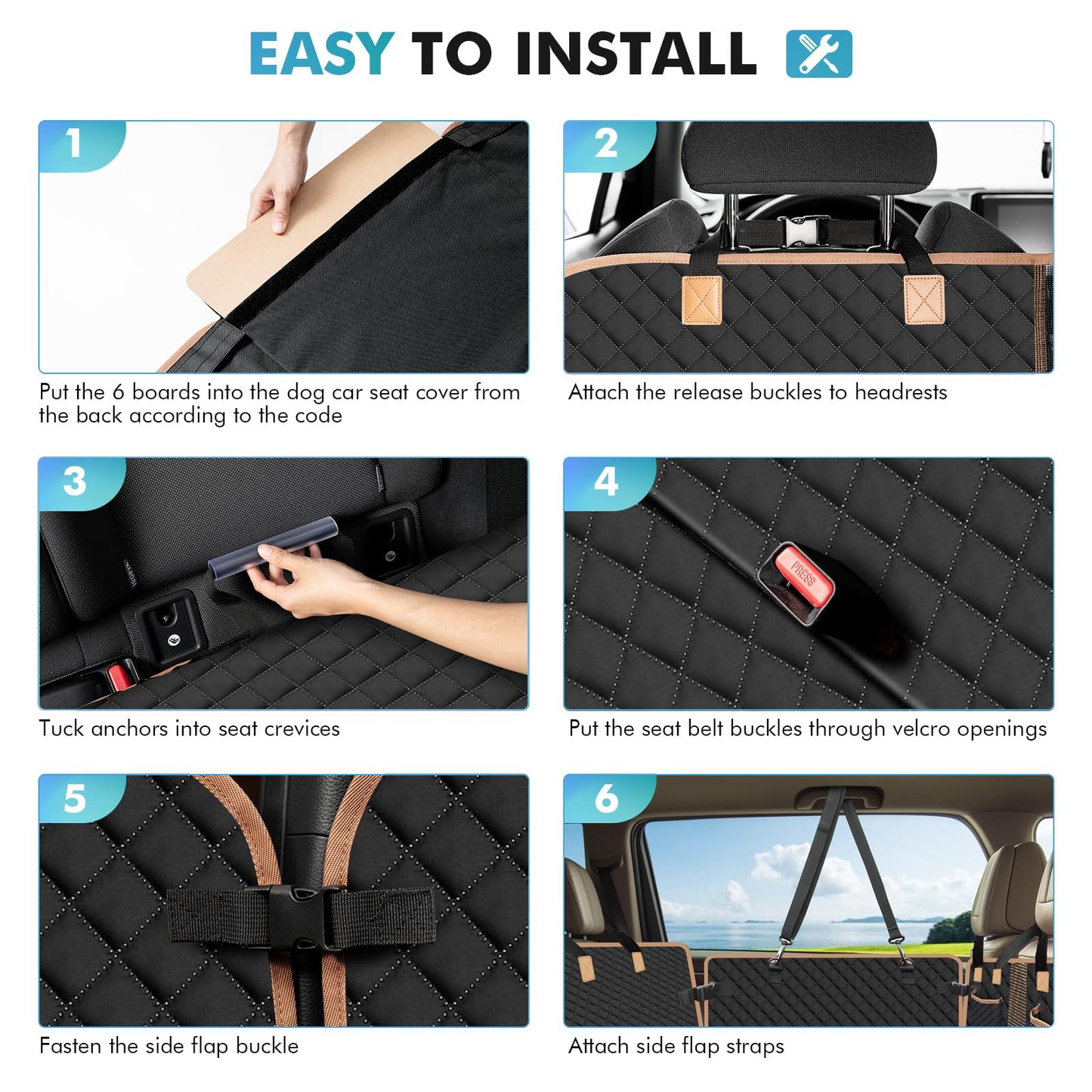 Reiseresa Dog Car Seat Cover for Back Seat with Hard Bottom, Back Seat Extender for Large Dogs Travel, Air Mattress Dog Hammock for Car SUV Truck, Quilted