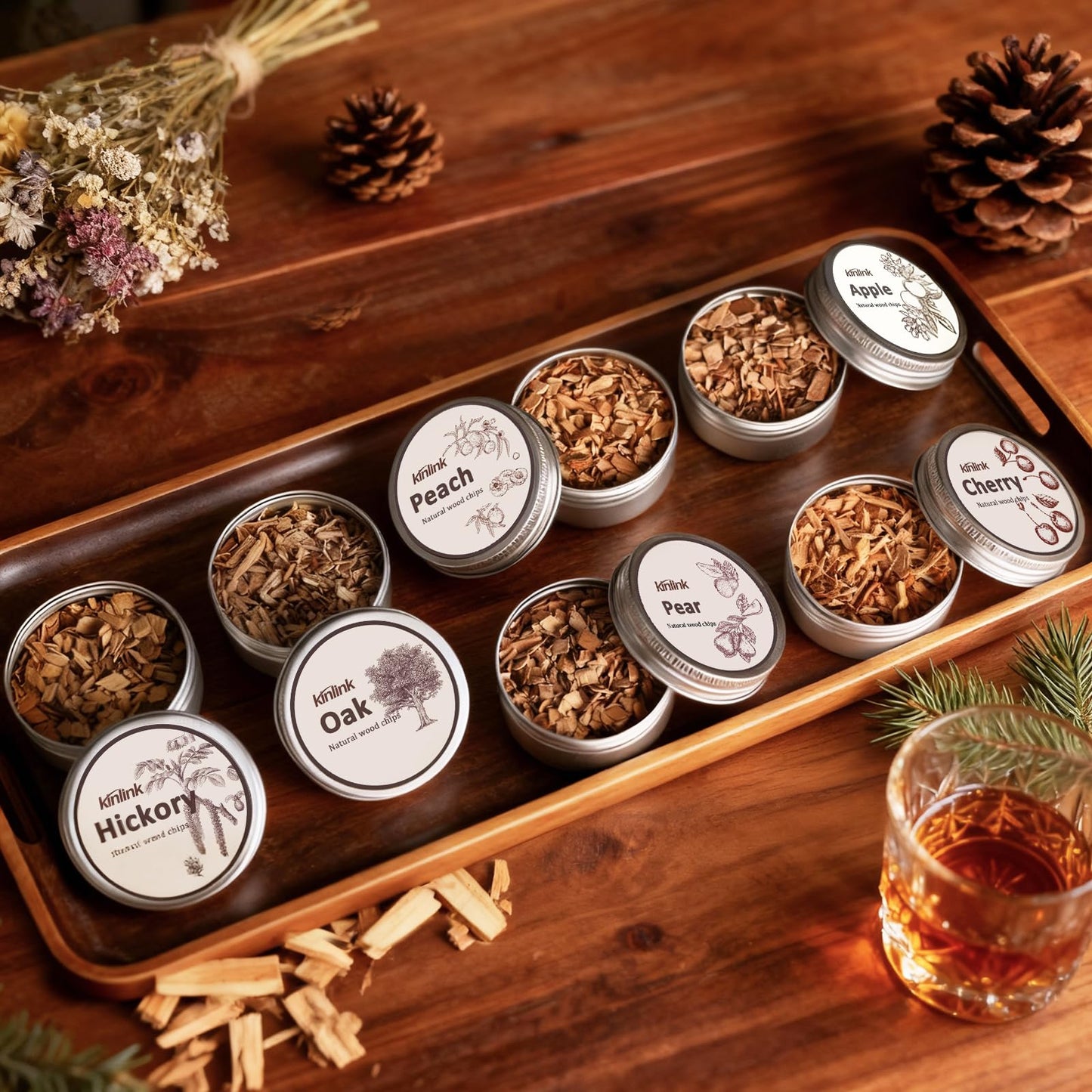 Whiskey Smoker Kit with Torch No Butane, 6 Flavors Wood Chips, 2 Whiskey Glasses, 2 Ice Ball Molds, Cocktail Drink Smoker Kit, Old Fashioned Smoker Kit, Birthday Anniversary Bourbon Gifts for Men Dad