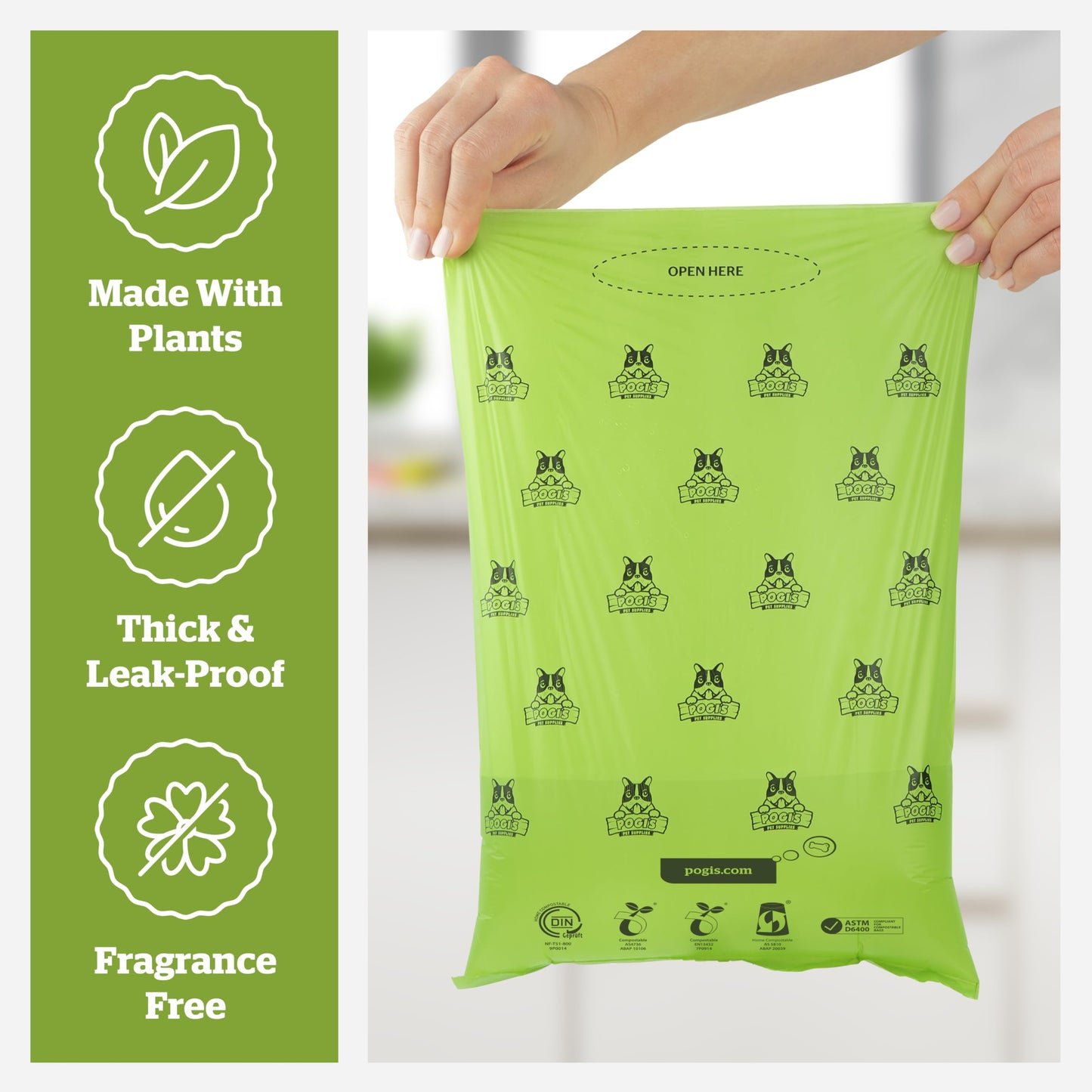 Pogi's Compostable Poop Bags – Leak-Proof, Extra-Large, Plant-Based, Home Compostable – 32 Rolls (480 Bags)