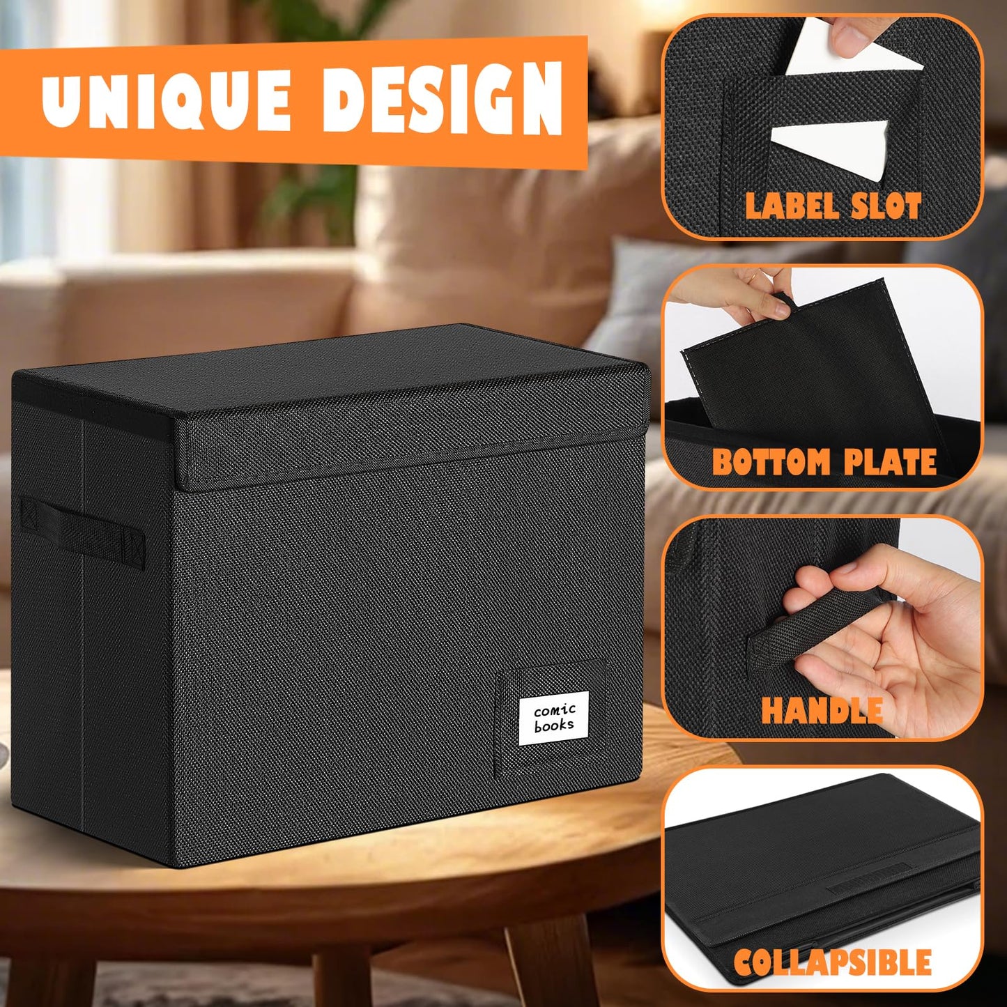 Leffis 2 Pack Collapsible Comic Book Storage Box 15.5" X 7.5" X 11.3", Short Comic Book Box with Handles, Holds 150 Comics Heavy Duty Comic Book Bin