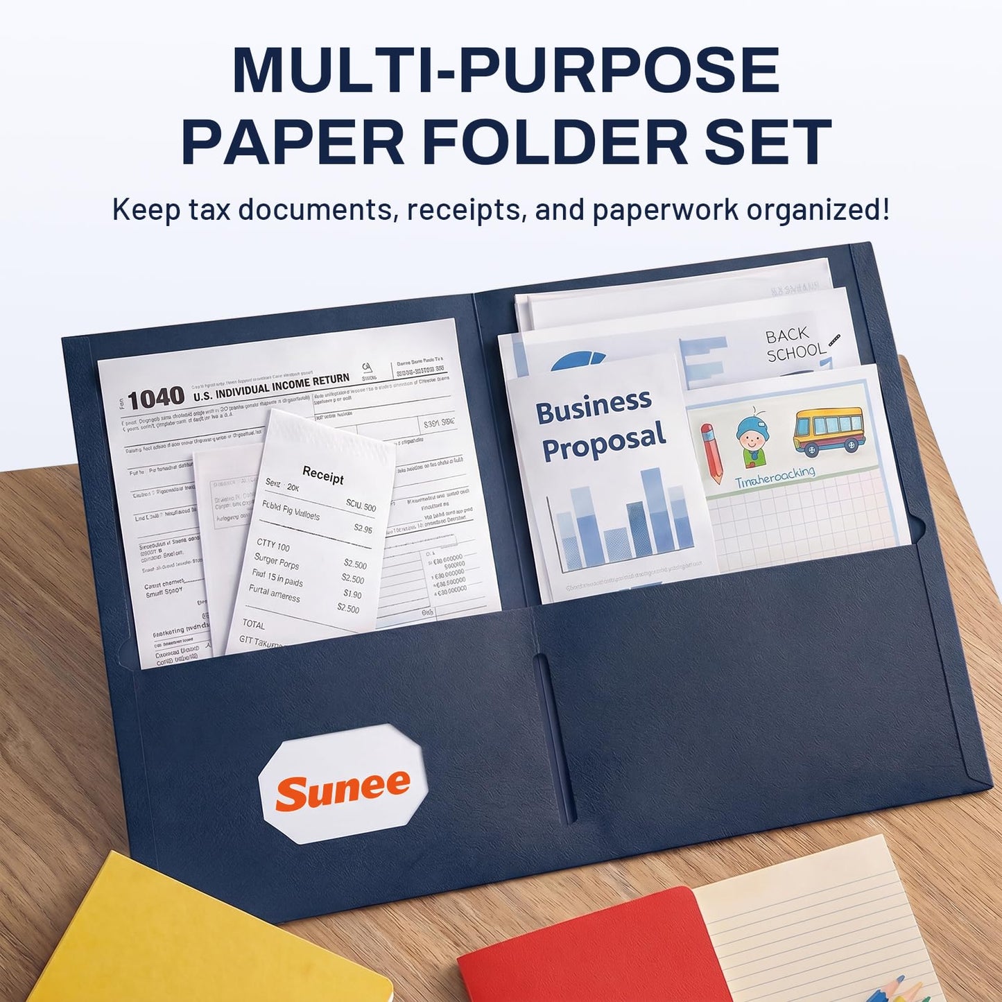 SUNEE Folders with Pockets(125 Pack, Dark Blue), 2 Pocket Folders Fit Letter Size Paper, Paper File Folder for School Office Home Bussiness