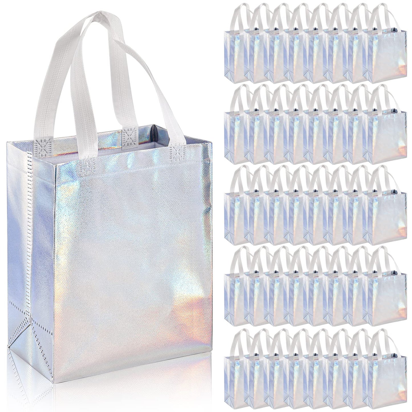 TOPZEA 40 Pack 10 x 8 Inch Glossy Reusable Grocery Bags, Non-woven Tote Shopping Bags with Handle, Bridesmaid Bag Stylish Foldable Gift Goodie Bag for Small Business, Wedding, Easter, Birthday