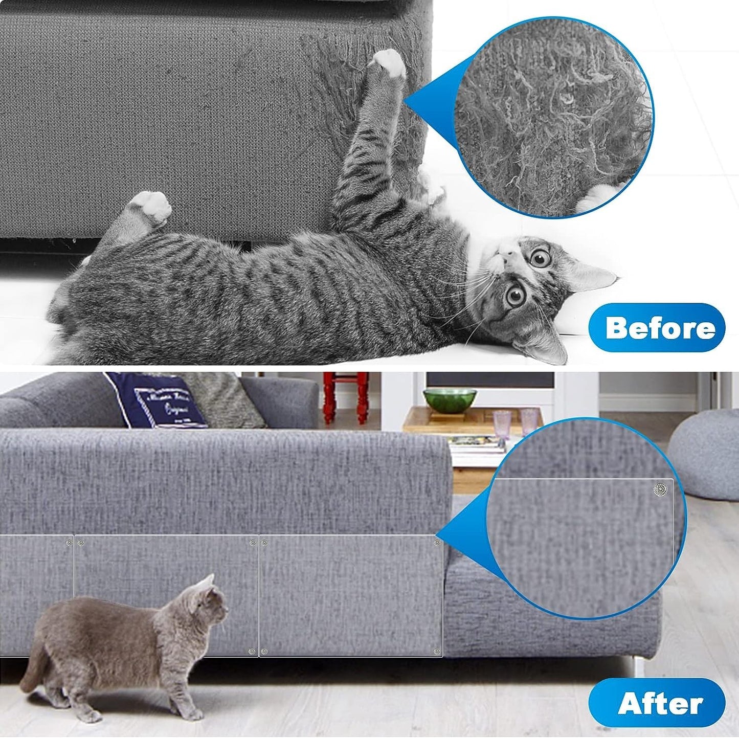 Cat Scratch Protector for Furniture Couch Sofa - Self-Adhesive Anti-Scratch Tape Claw Covers, Transparent Corner Guards, Large Size 24 Pack (17x12 Inch) - Stop Cats Scratching Chairs, Couches