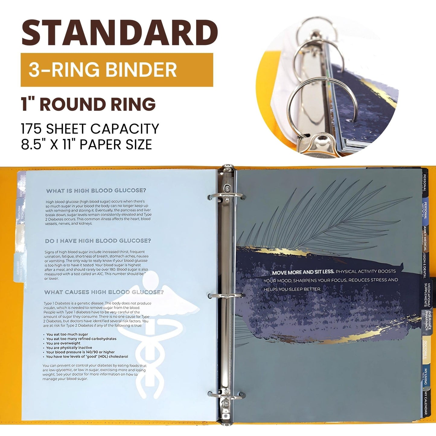 Performore My Health Journal Medical Records Organizer, Professionally Printed Tabs in a 3-Ring Binder, Medical Record Book for Patients, Caregivers and Family