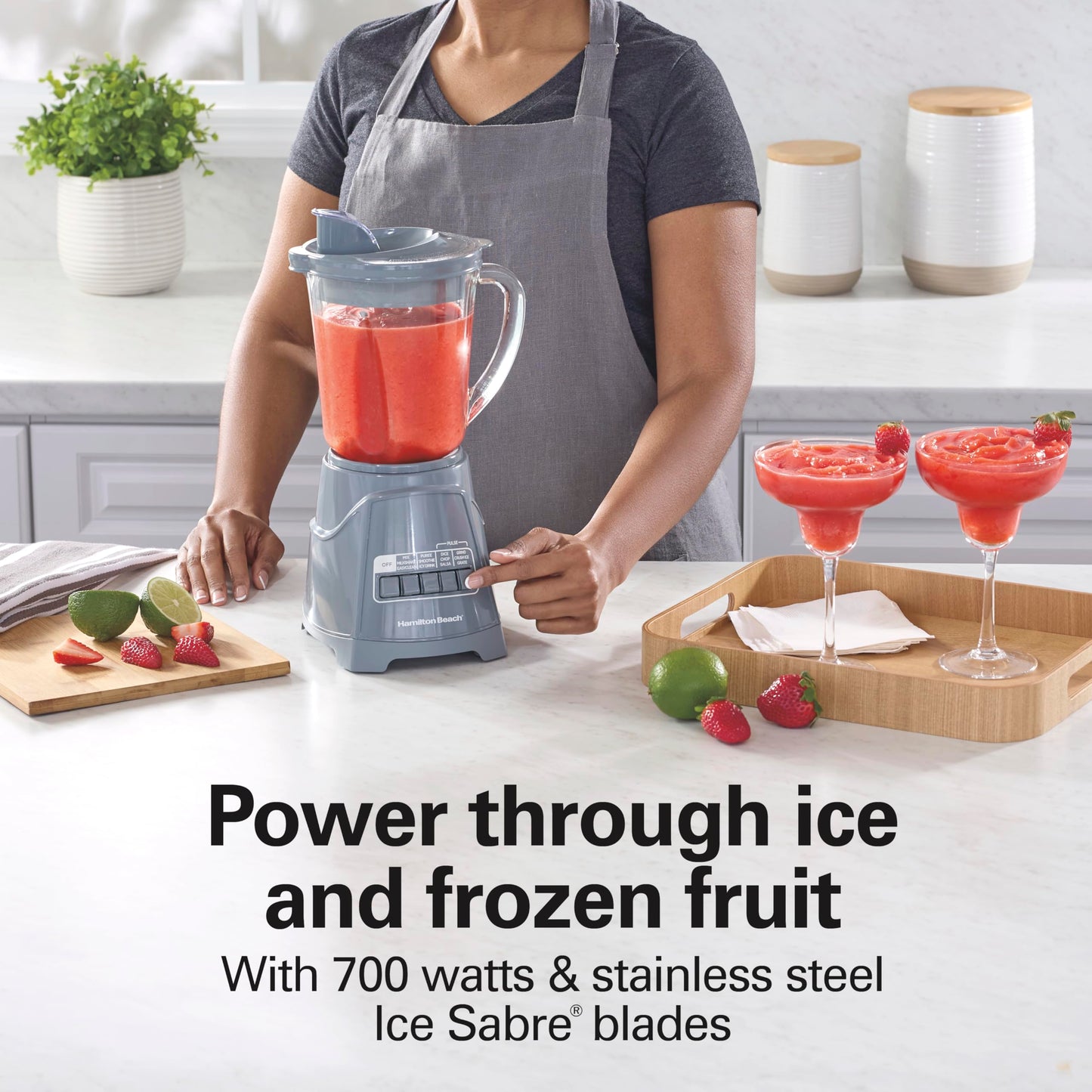 Hamilton Beach Power Elite Blender for Smoothies, Ice Crush & Puree, 700 Watts, 40 oz Glass Jar, 12 Functions, Wave~Action System, Slate Gray, 58153J