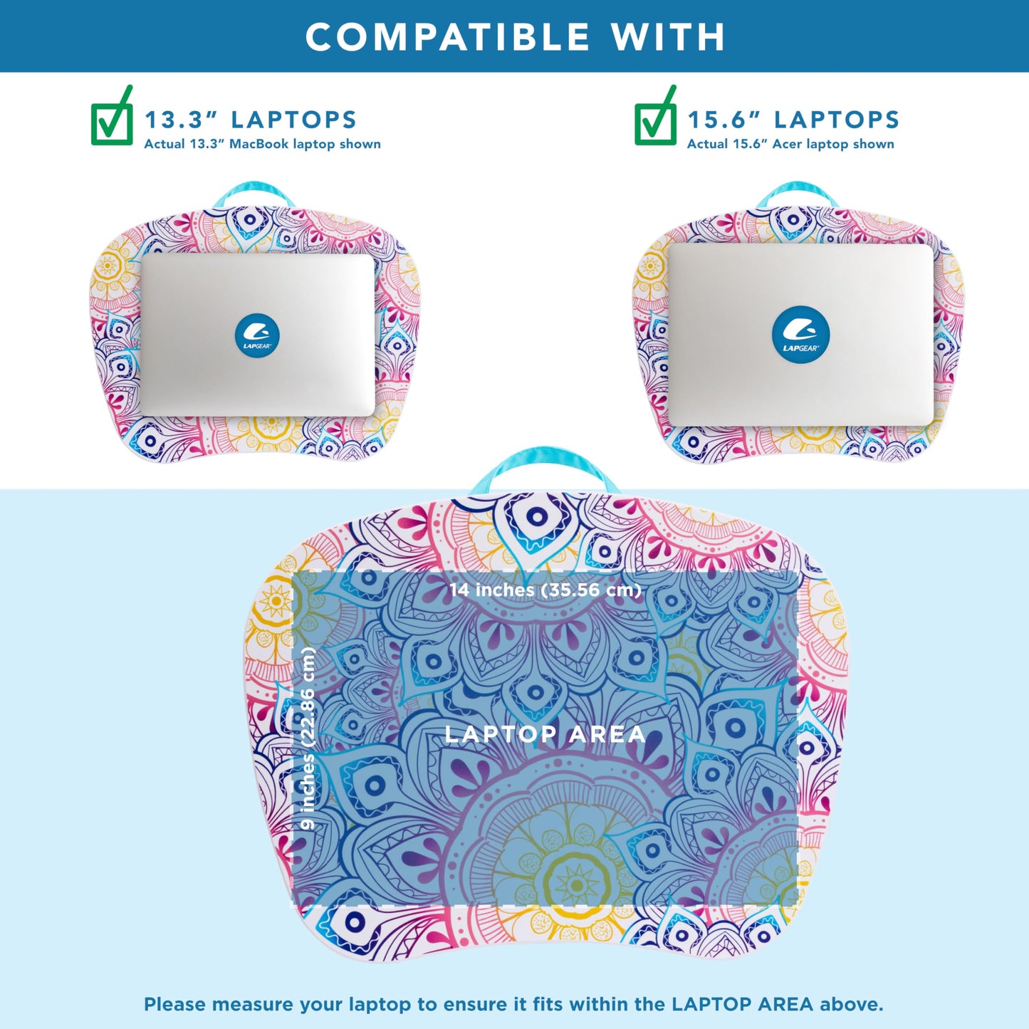 LAPGEAR MyStyle Portable Lap Desk with Cushion - Mandala - Fits up to 15.6 Inch Laptops - Style No. 45327
