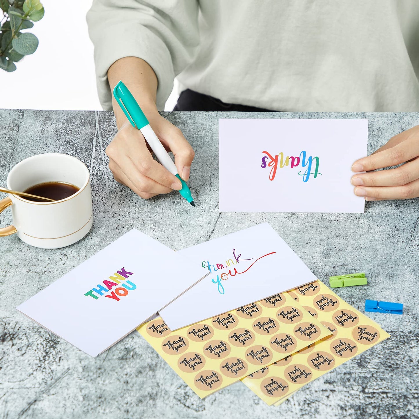 144 Bulk Thank You Cards with Envelopes, Ohuhu Thank You Notes Box Set with 8 Elegant Rainbow-Colored Designs Greeting Cards for Business, Wedding, Baby Shower, Blank Inside, 4x6 Inch