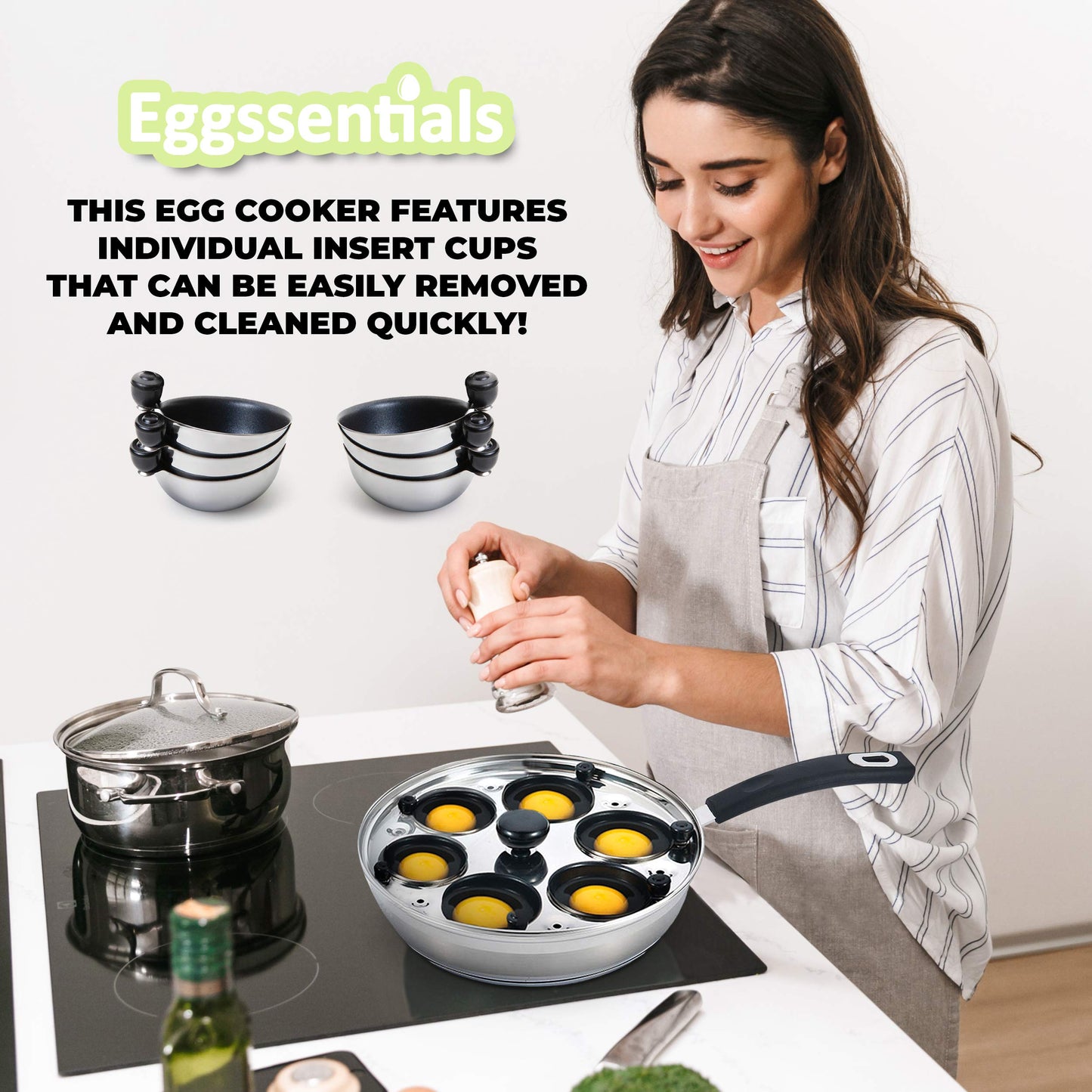 Egg Poacher Pan Nonstick Poached Egg Maker, Stainless Steel Egg Poaching Pan, Poached Eggs Cooker Food Grade Safe PFOA Free with Spatula, Egg Poachers Cookware
