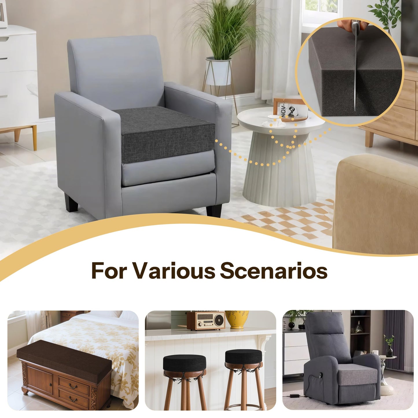 FlyGulls 20X20X4 Inch High-Density Upholstery Foam Padding Thick Couch Cushion Replacement Sofa Foam Cushion Replacement Cut to Any Size for Bench, Stool, Window Seat Pads, Dining Chair Pads