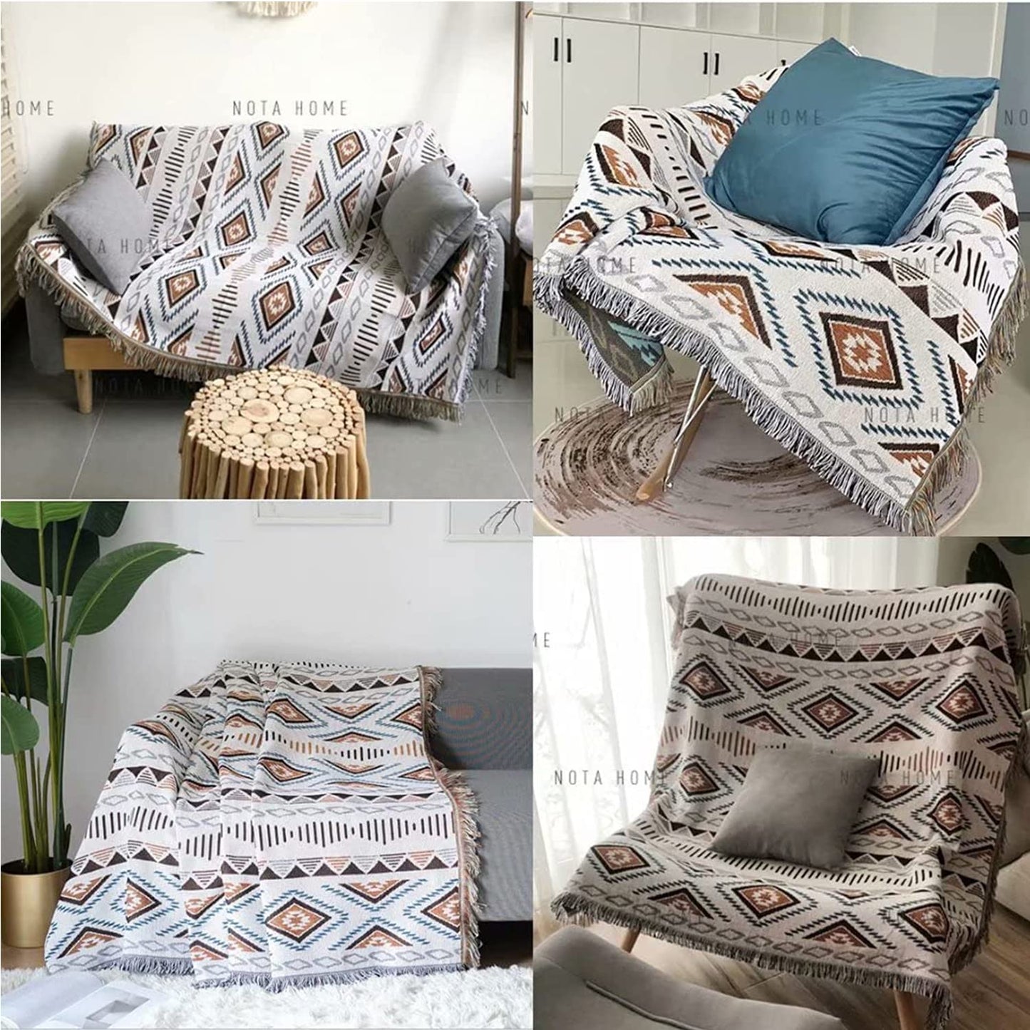 Southwest Throw Blankets Aztec Blanket with Tassels Reversible Southwestern Navajo Throw Blanket for Couch Chair Sofa Bed Outdoor Beach Travel 63"x51"