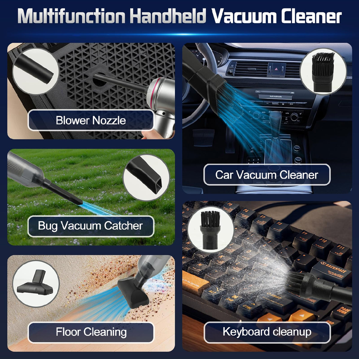Cordless Car Vacuum Cleaner Handheld Small Vacuum Cleaners 26000PA Powerful Portable USB 3 Modes Mini Vacuum for Home Office car pet Kitchen