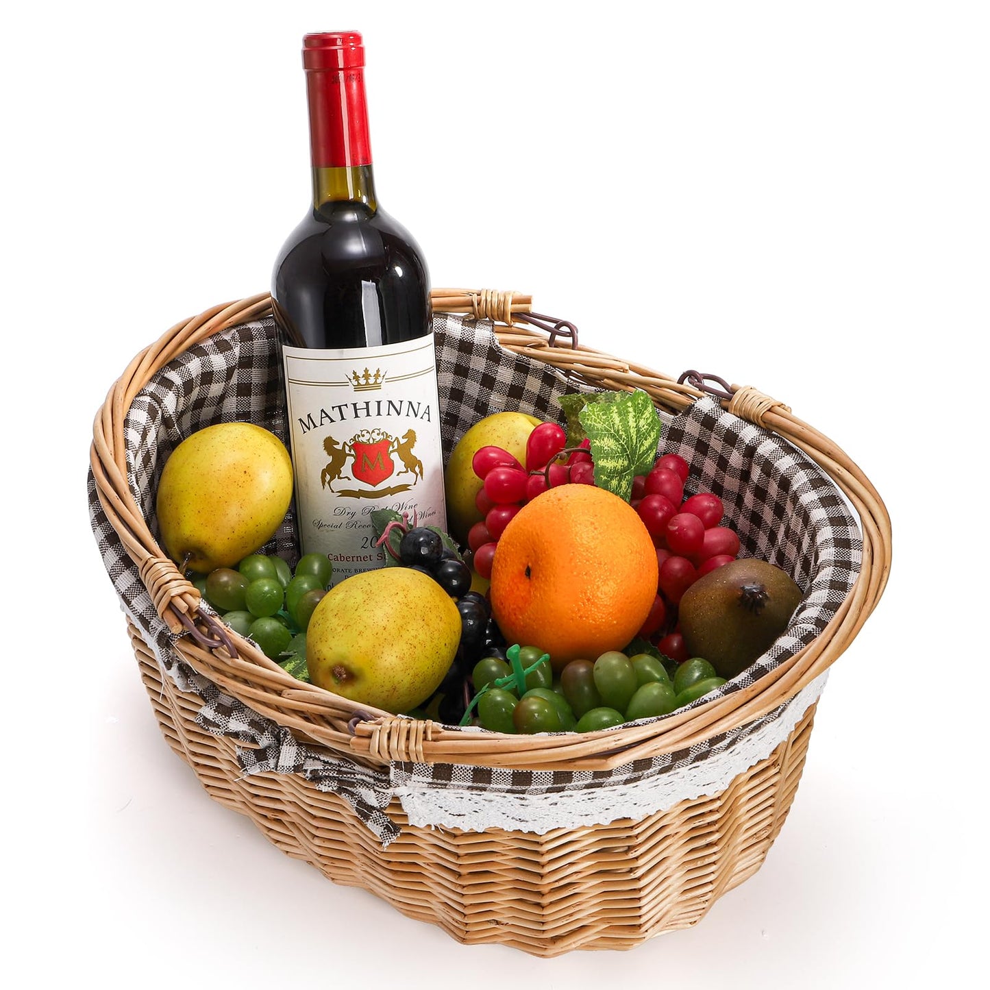 Peohud Wicker Picnic Basket with Double Folding Handles, Empty Baskets for Gifts, Woven Easter Basket, Willow Picnic Hamper Garden Harvest Basket for Easter Egg Gathering, Candy, Toys, Wedding
