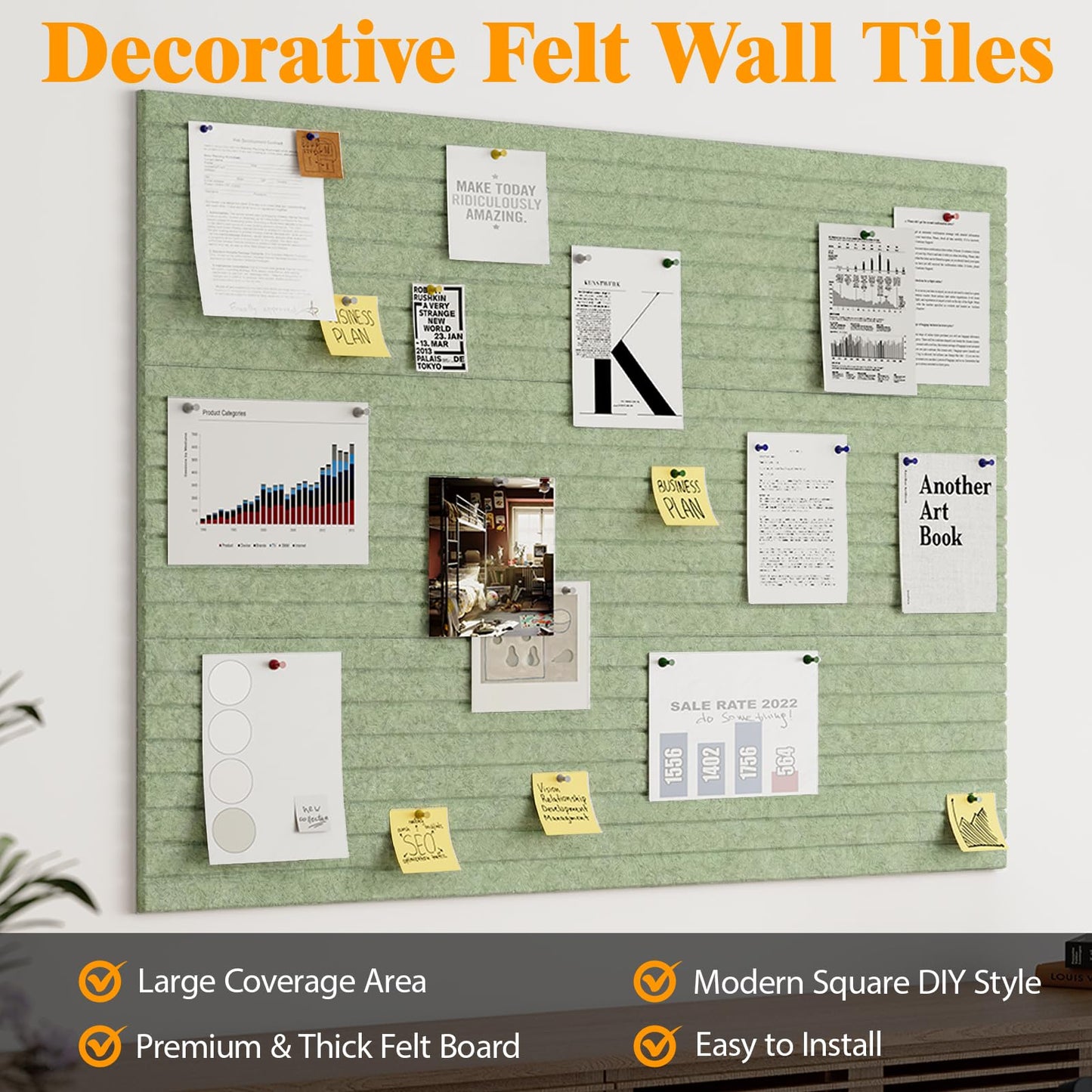 Large Felt Bulletin Board 90 x 60cm Cork Board Alternative - 6 Pack Slat Wall Paneling with 30 Pushpins, Pin Boards for Home Office Classroom Notice Board