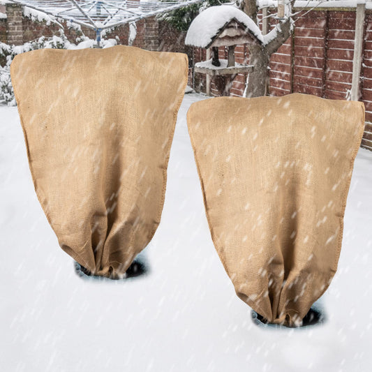 ANPHSIN Burlap Plant Covers Freeze Protection for Patio Winterizing - 2pcs 24"×40" Winter Frost Protector with Drawstring, Reusable Tree Freeze Blanket for Garden Bushes
