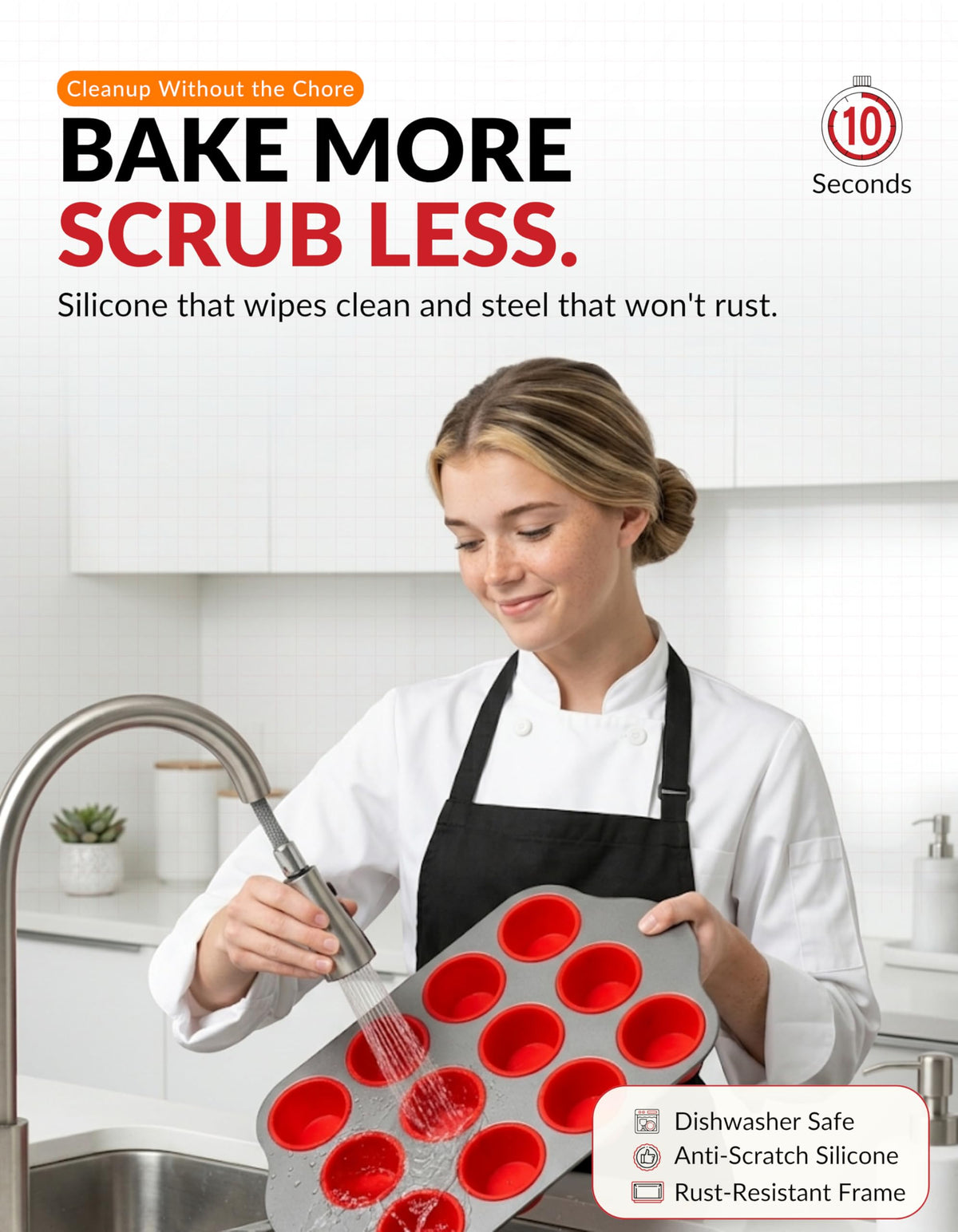 Non-Stick 12 Cup Silicone Muffin Pan with Steel Frame - BPA Free Non-Toxic Cupcake Pan with Easy-Release Textured Surface, Ergonomic Handles, Oven Freezer and Dishwasher Safe Bakeware