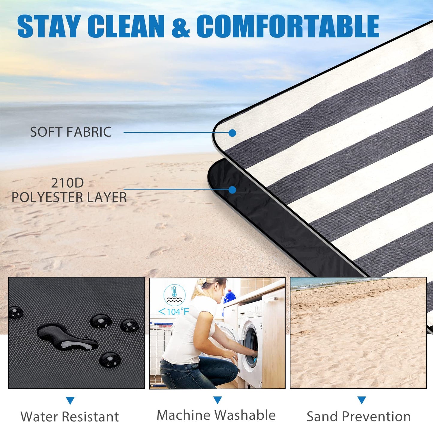 Good Gain Picnic Blanket Waterproof, Beach Blanket Portable with Carry Strap Outdoor Camping Party, Large Foldable Sand Proof for Wet Grass Hiking or Kids Playground Picnic Mat…